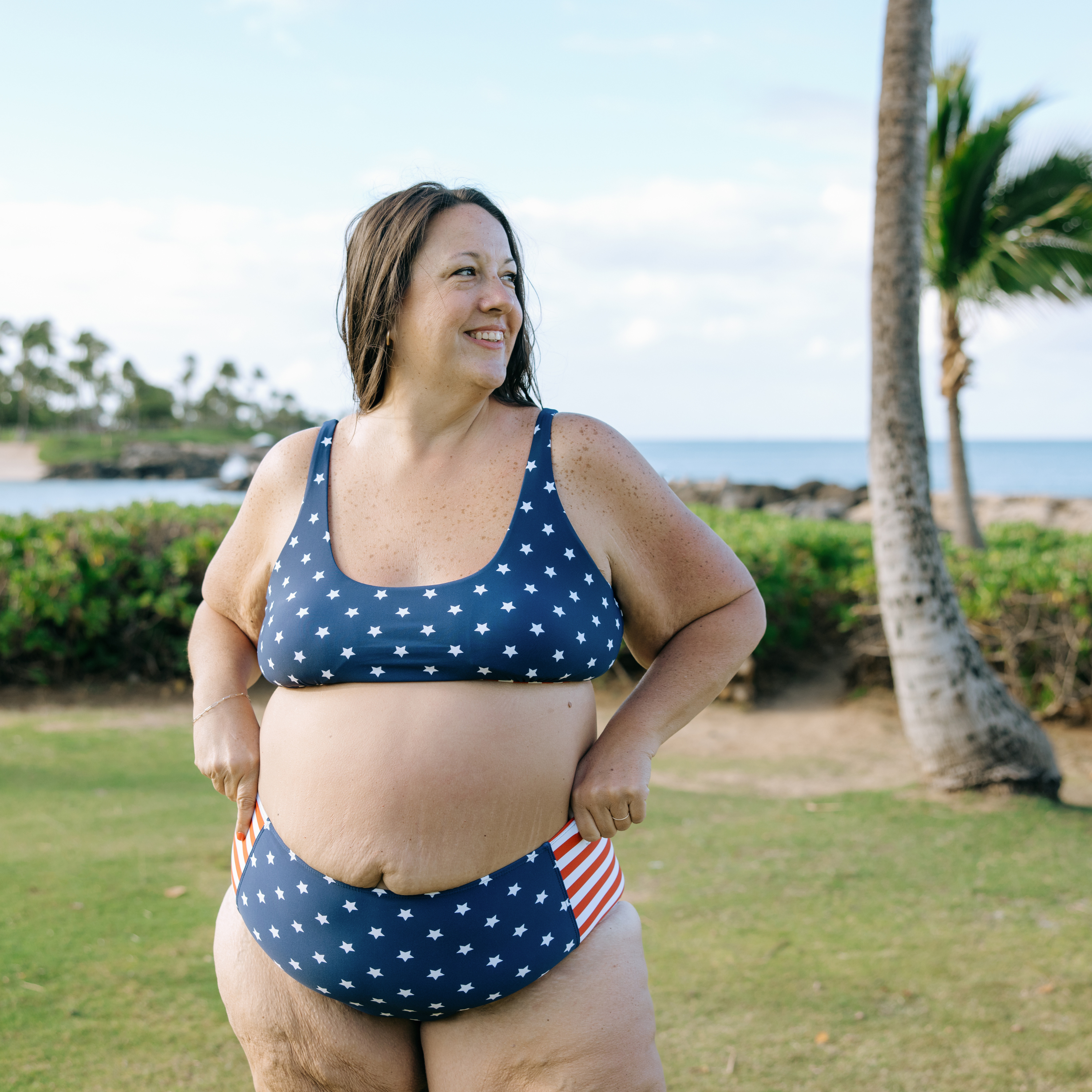 Women's High Waist Bikini Bottoms | "Americana"-SwimZip UPF 50+ Sun Protective Swimwear & UV Zipper Rash Guards-pos3