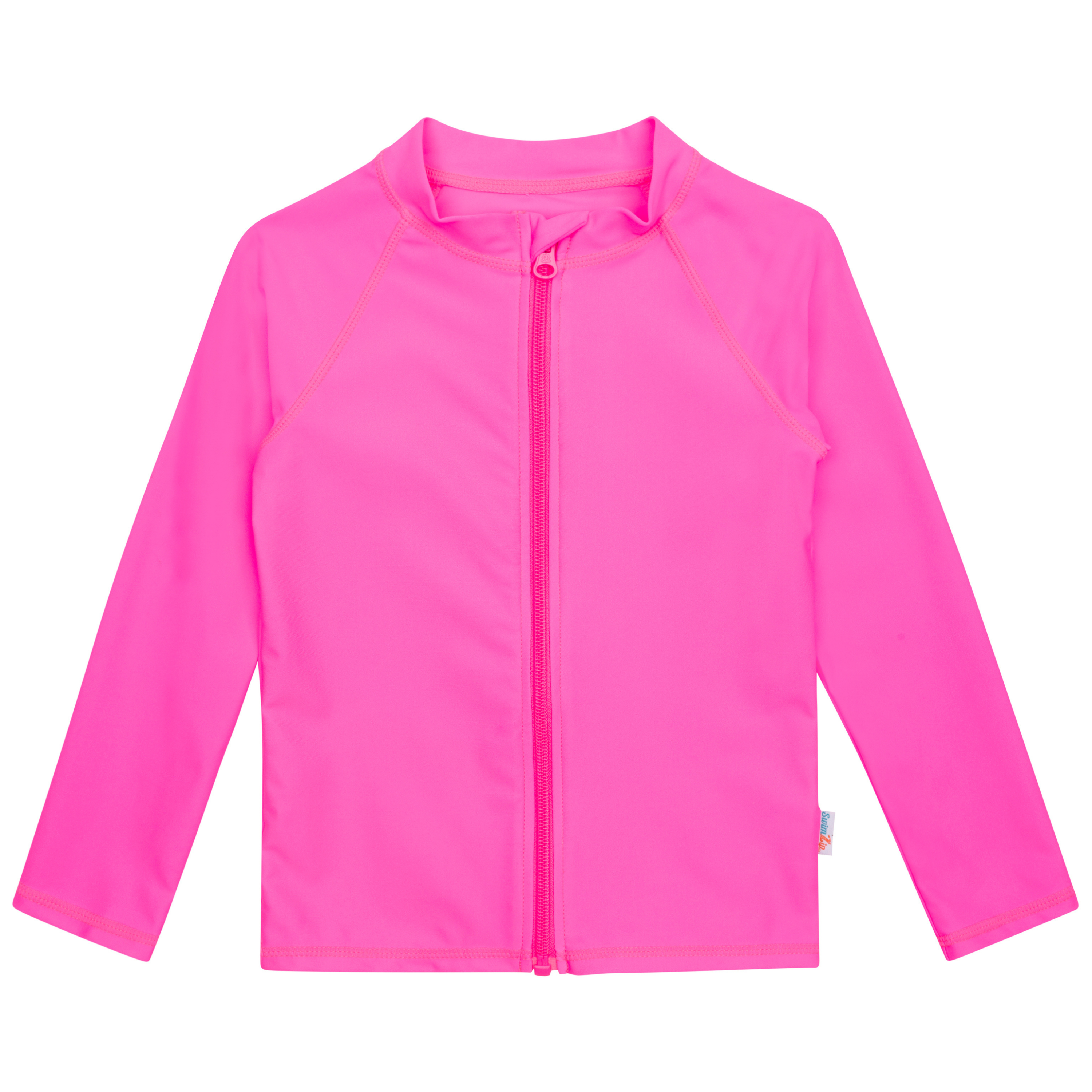 Kids UPF 50+ Long Sleeve Zipper Rash Guard Swim Shirt | "Neon Pink"-6-12 Month-Neon Pink-SwimZip UPF 50+ Sun Protective Swimwear & UV Zipper Rash Guards-pos1