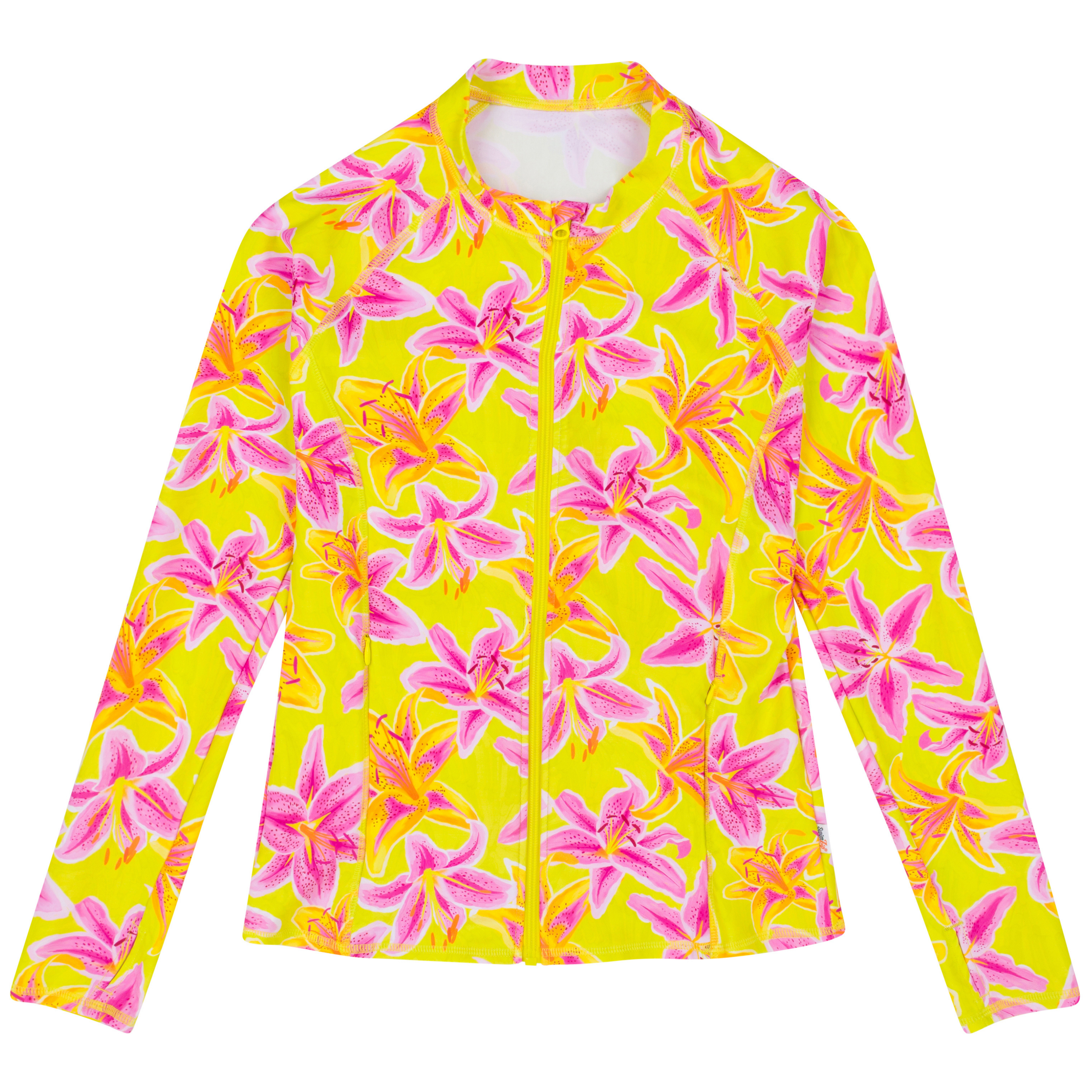 Women's Long Sleeve Rash Guard with Pockets | "Floral Takeover"-XS-Floral Takeover-SwimZip UPF 50+ Sun Protective Swimwear & UV Zipper Rash Guards-pos1