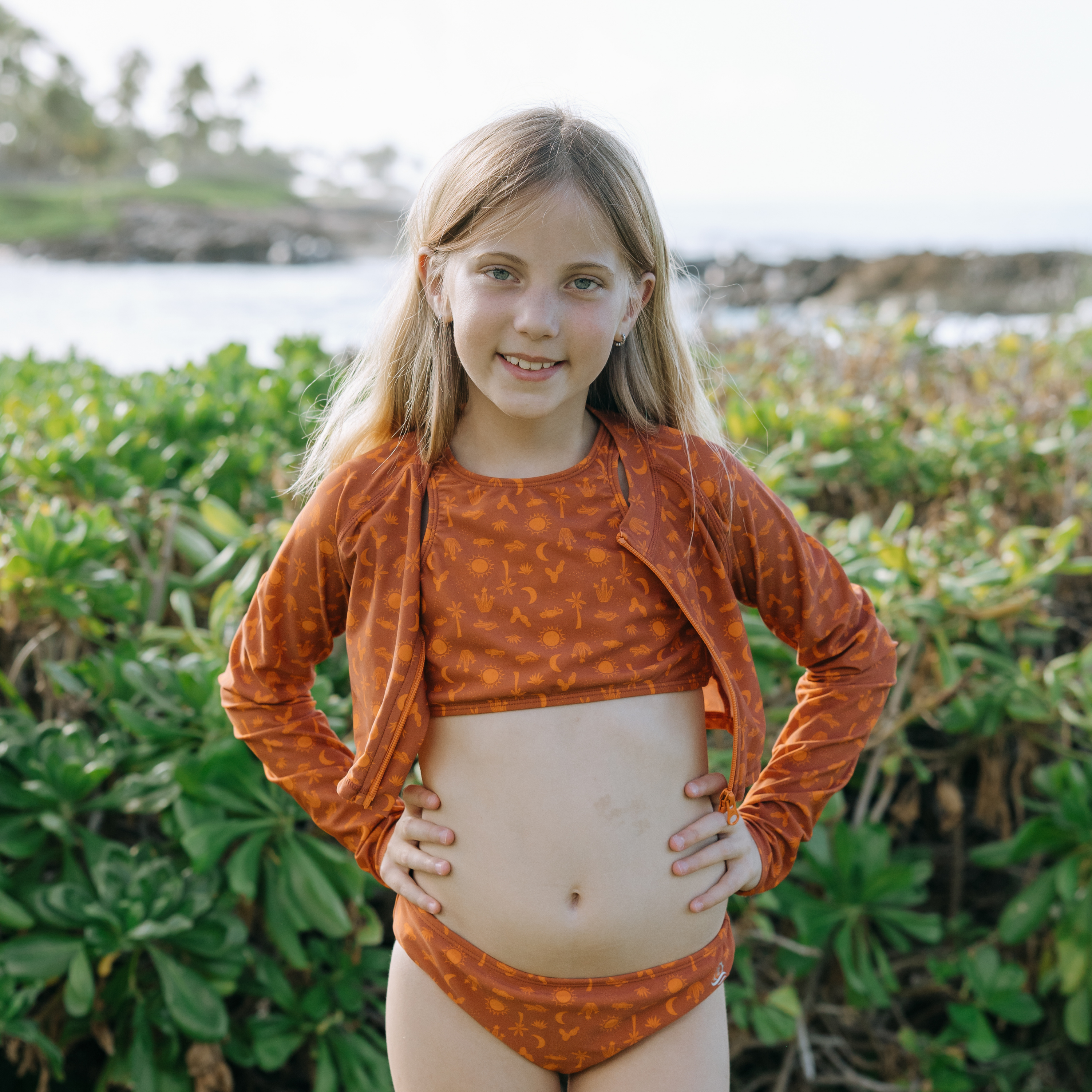 Girls Long Sleeve Crop Rash Guard | "Desert"-SwimZip UPF 50+ Sun Protective Swimwear & UV Zipper Rash Guards-pos5