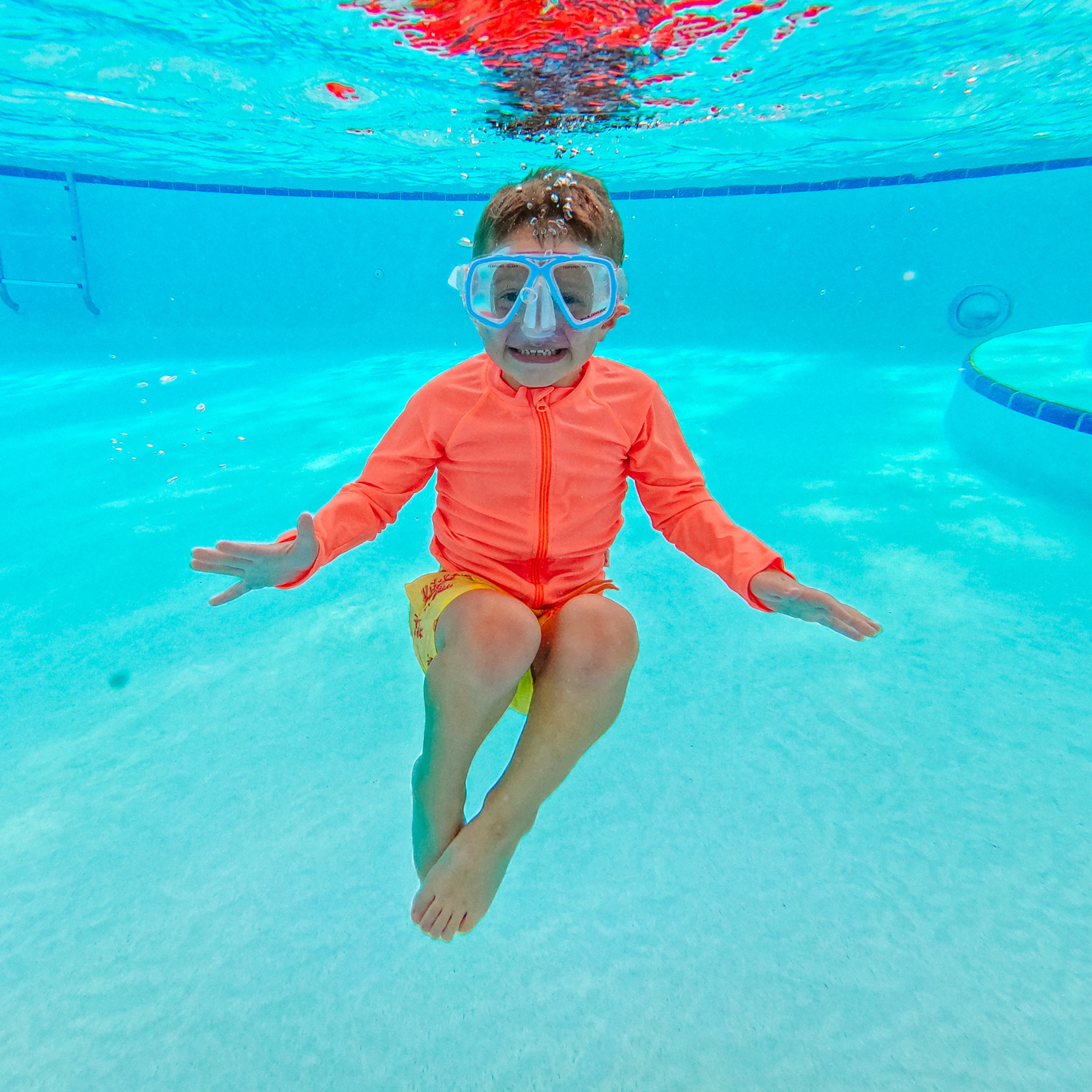 Kids UPF 50+ Long Sleeve Zipper Rash Guard Swim Shirt | "Neon Orange"-SwimZip UPF 50+ Sun Protective Swimwear & UV Zipper Rash Guards-pos2