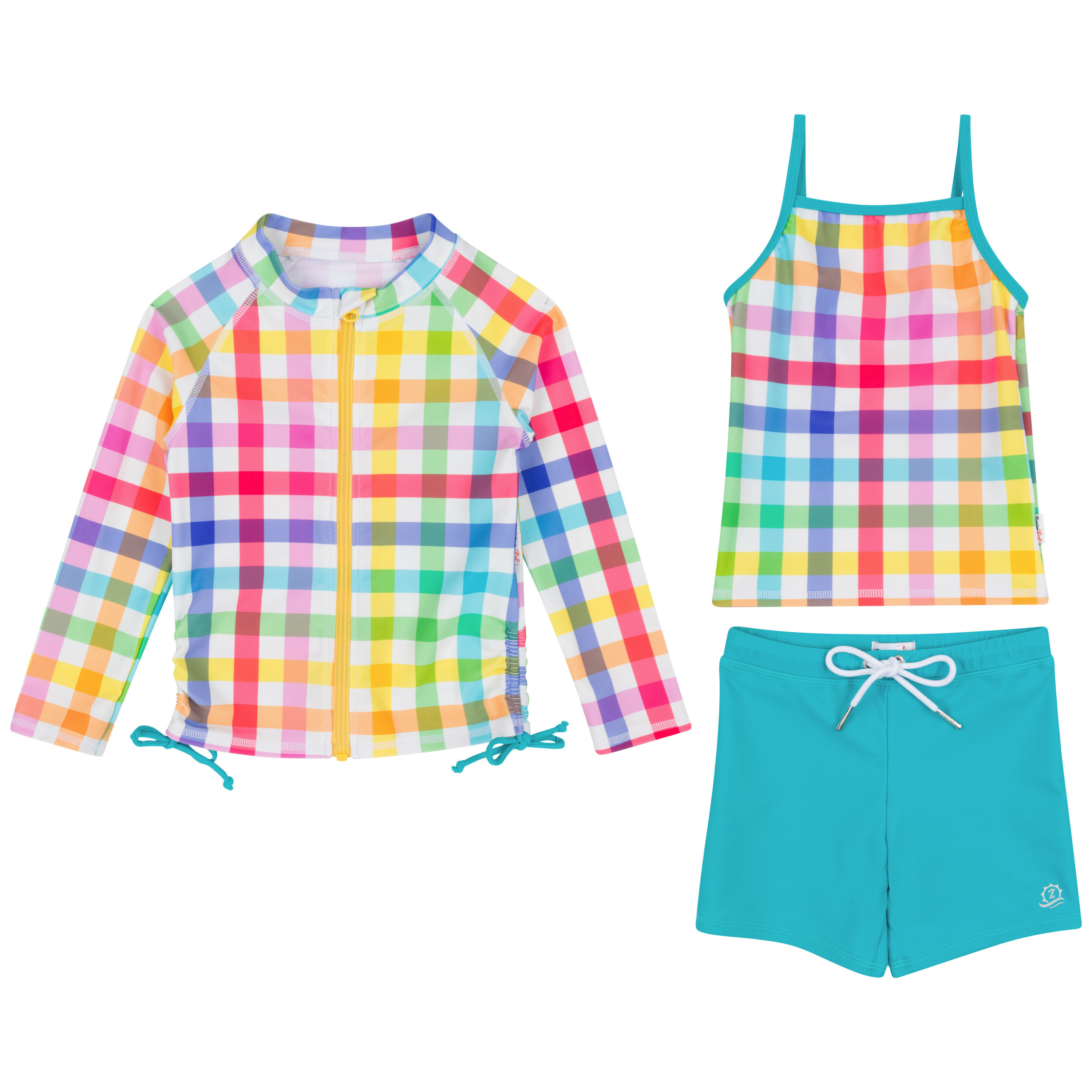 Girls Long Sleeve Rash Guard + Tankini Shorts Set (3 Piece) | "Picnic Party"-2T-Picnic Party-SwimZip UPF 50+ Sun Protective Swimwear & UV Zipper Rash Guards-pos1