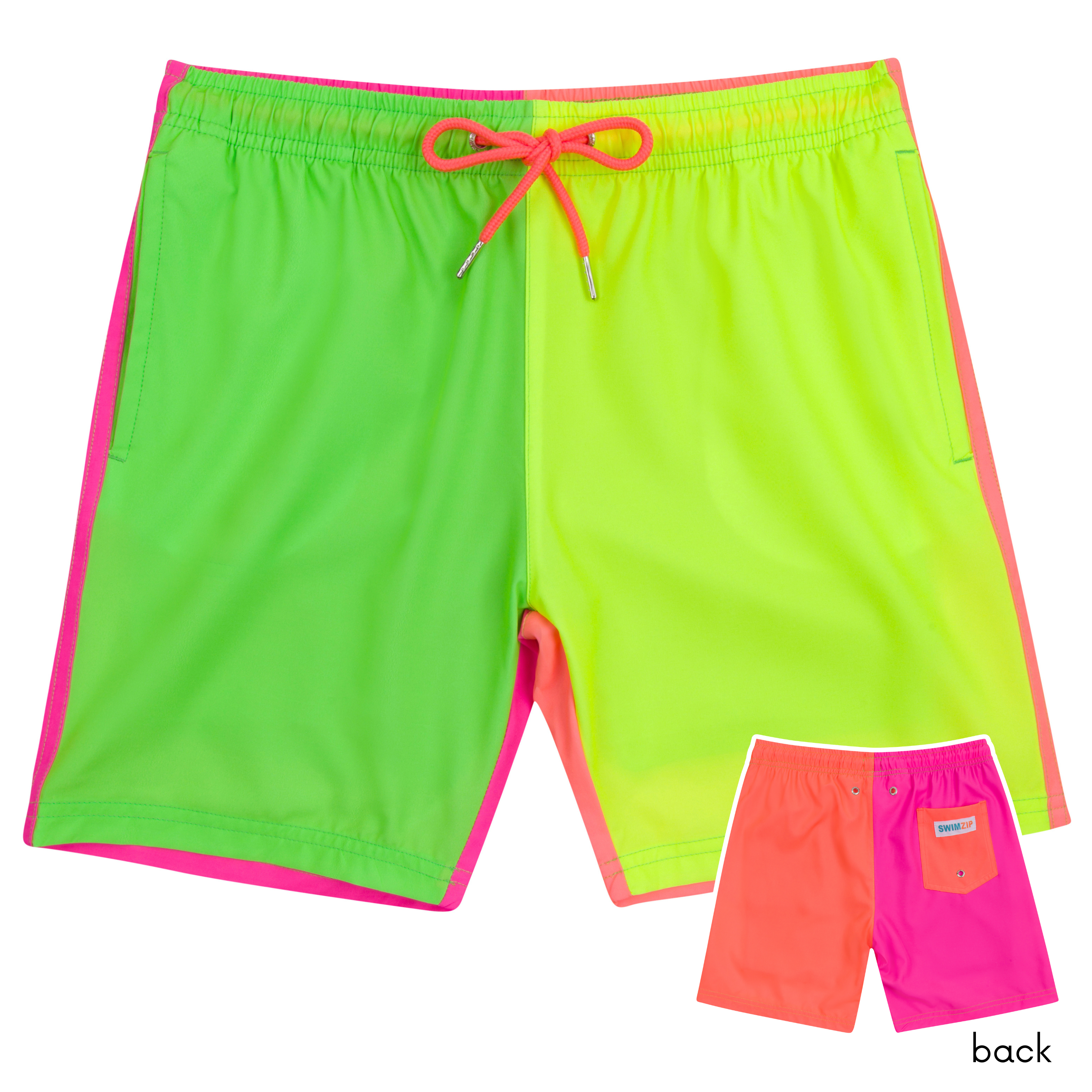 Boys Swim Trunks Boxer Brief Liner (sizes 6-14) | “Neon Sunrise"-6-8-Neon Sunrise-SwimZip UPF 50+ Sun Protective Swimwear & UV Zipper Rash Guards-pos1