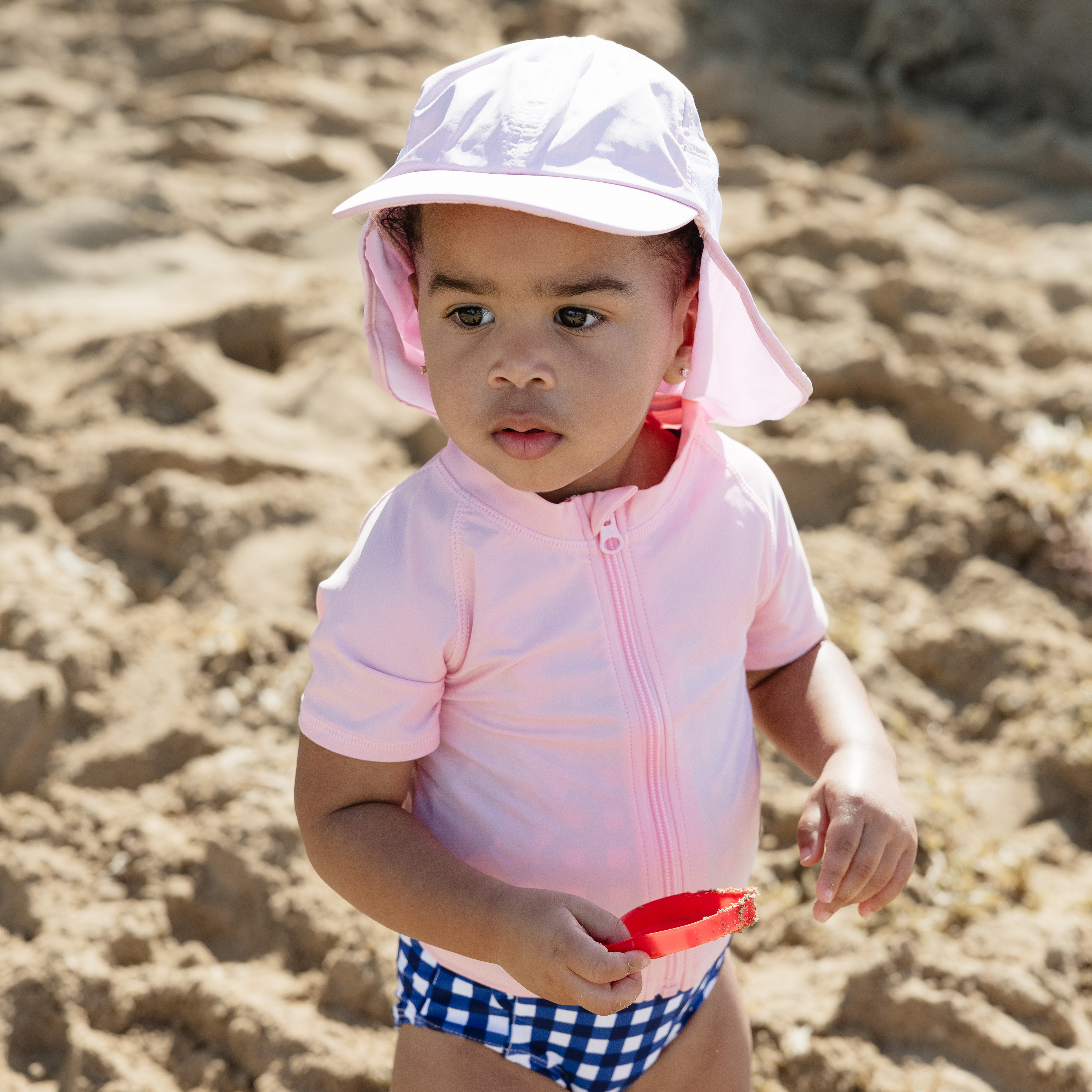 Kids Flap Hat | Pink-SwimZip UPF 50+ Sun Protective Swimwear & UV Zipper Rash Guards-pos2