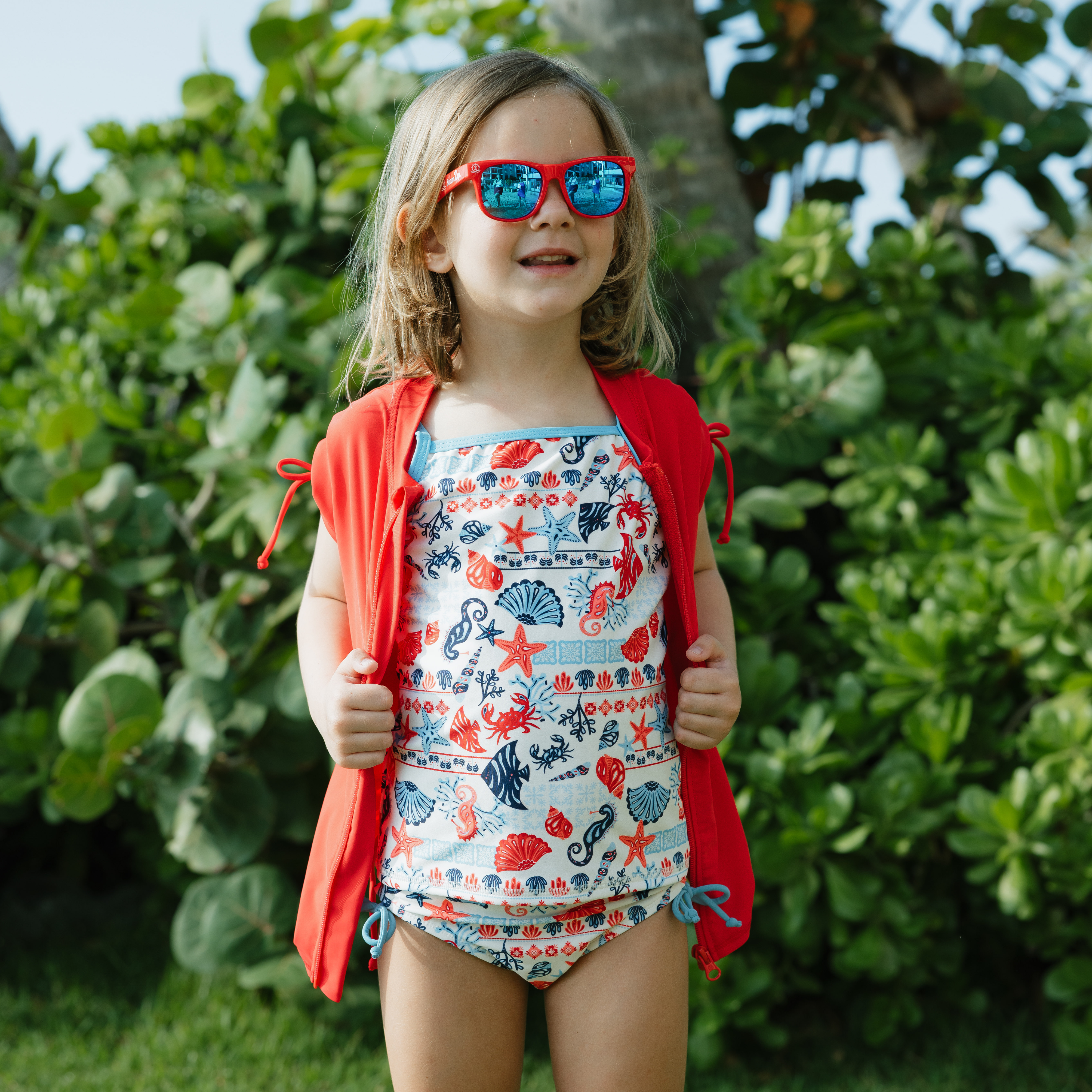 Girls Short Sleeve Rash Guard + Tankini Bikini Set (3 Piece) | "Marina"-SwimZip UPF 50+ Sun Protective Swimwear & UV Zipper Rash Guards-pos2