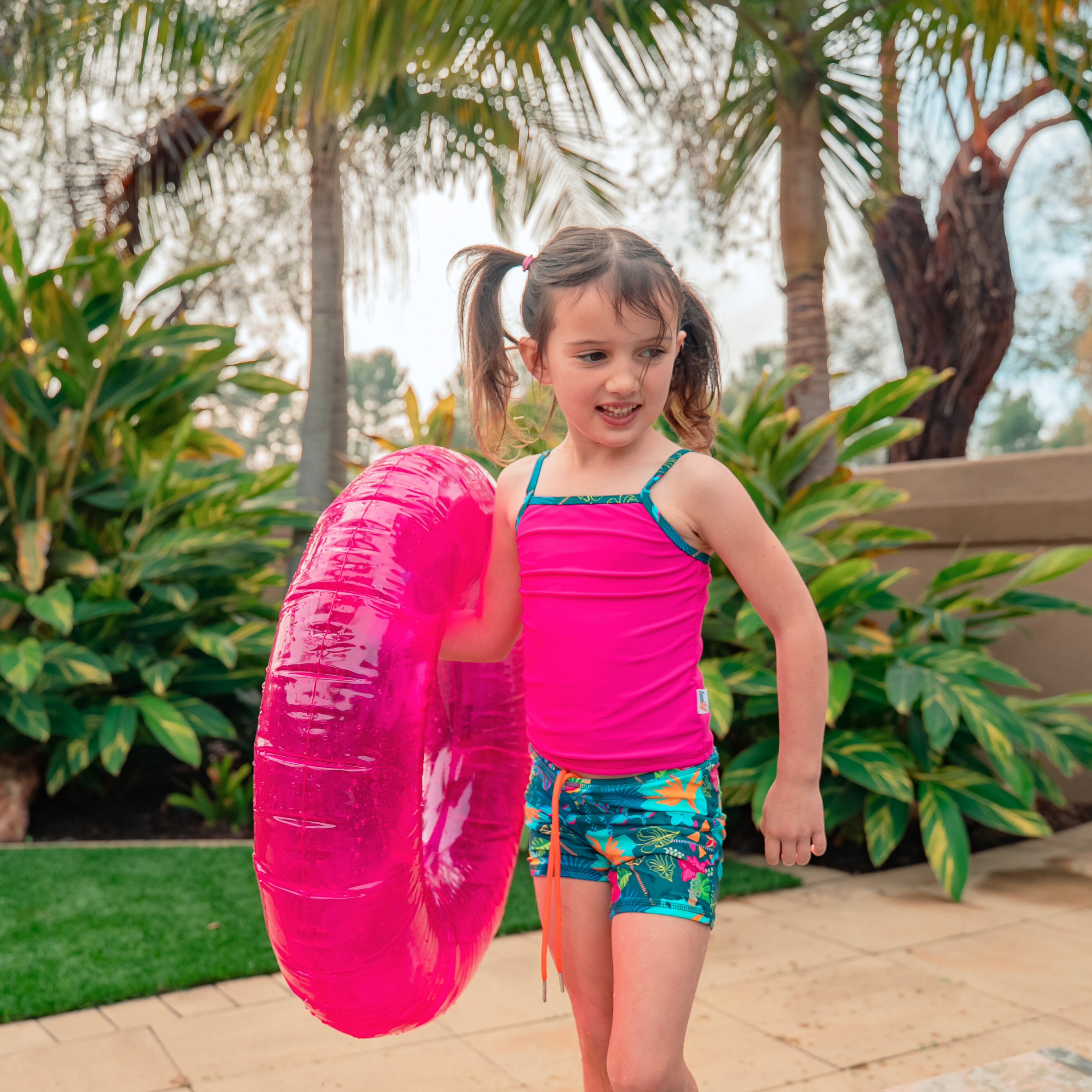 Girls Long Sleeve Rash Guard + Tankini Shorts Set (3 Piece) | "Summer Max"-SwimZip UPF 50+ Sun Protective Swimwear & UV Zipper Rash Guards-pos2