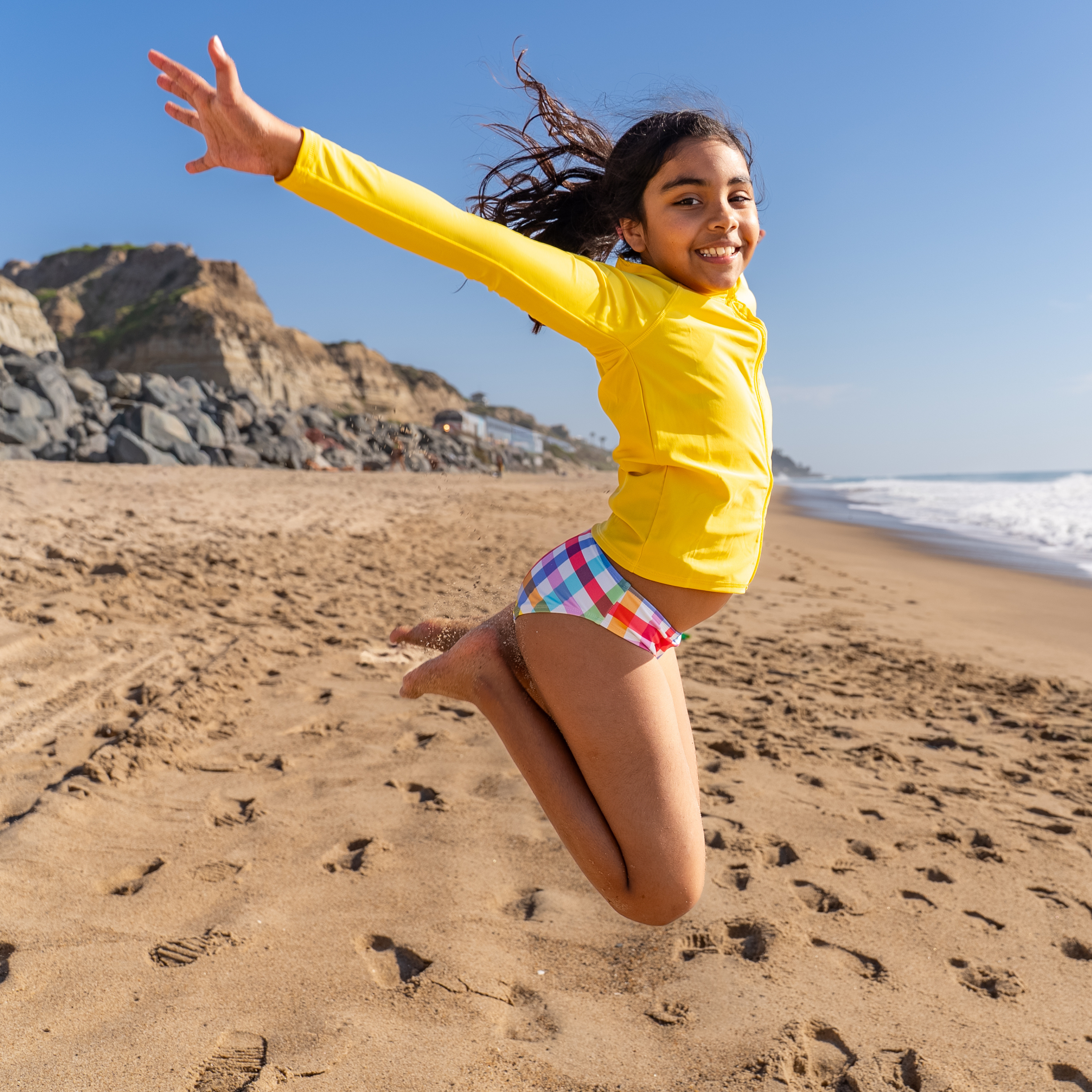 Kids UPF 50+ Long Sleeve Zipper Rash Guard Swim Shirt | "Yellow"-SwimZip UPF 50+ Sun Protective Swimwear & UV Zipper Rash Guards-pos2