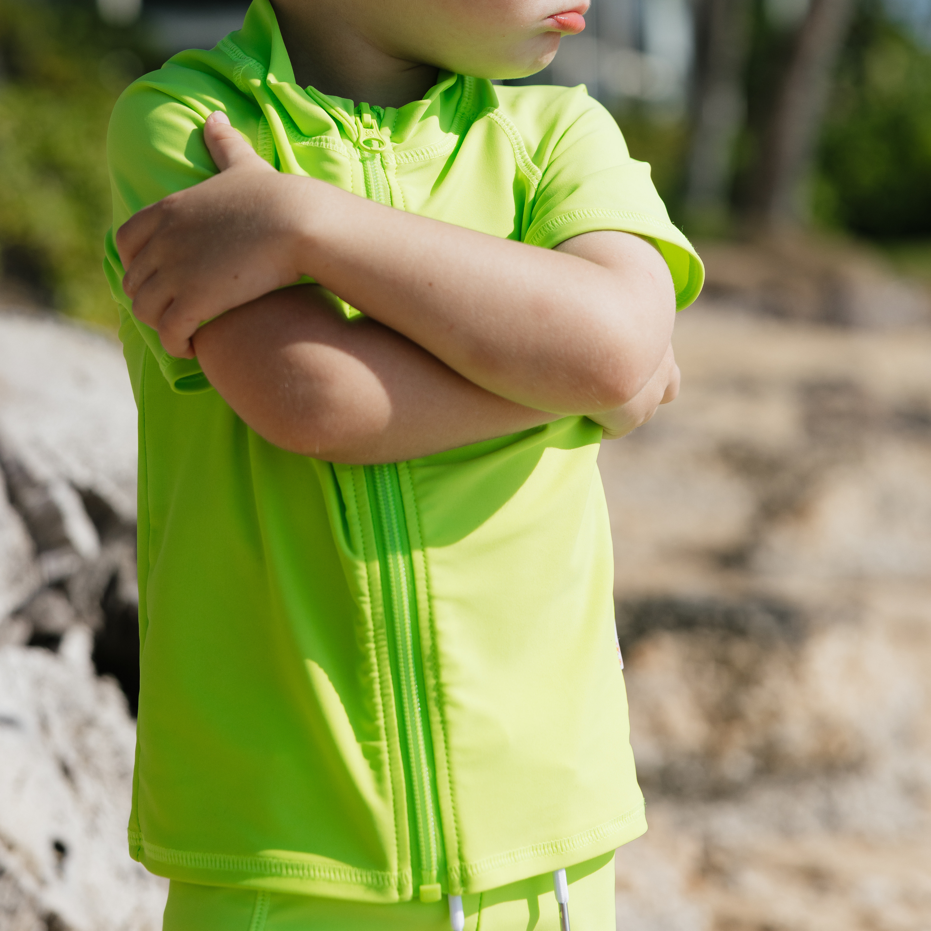 Kids Short Sleeve Zipper Rash Guard Swim Shirt | “Electric Green"-SwimZip UPF 50+ Sun Protective Swimwear & UV Zipper Rash Guards-pos9