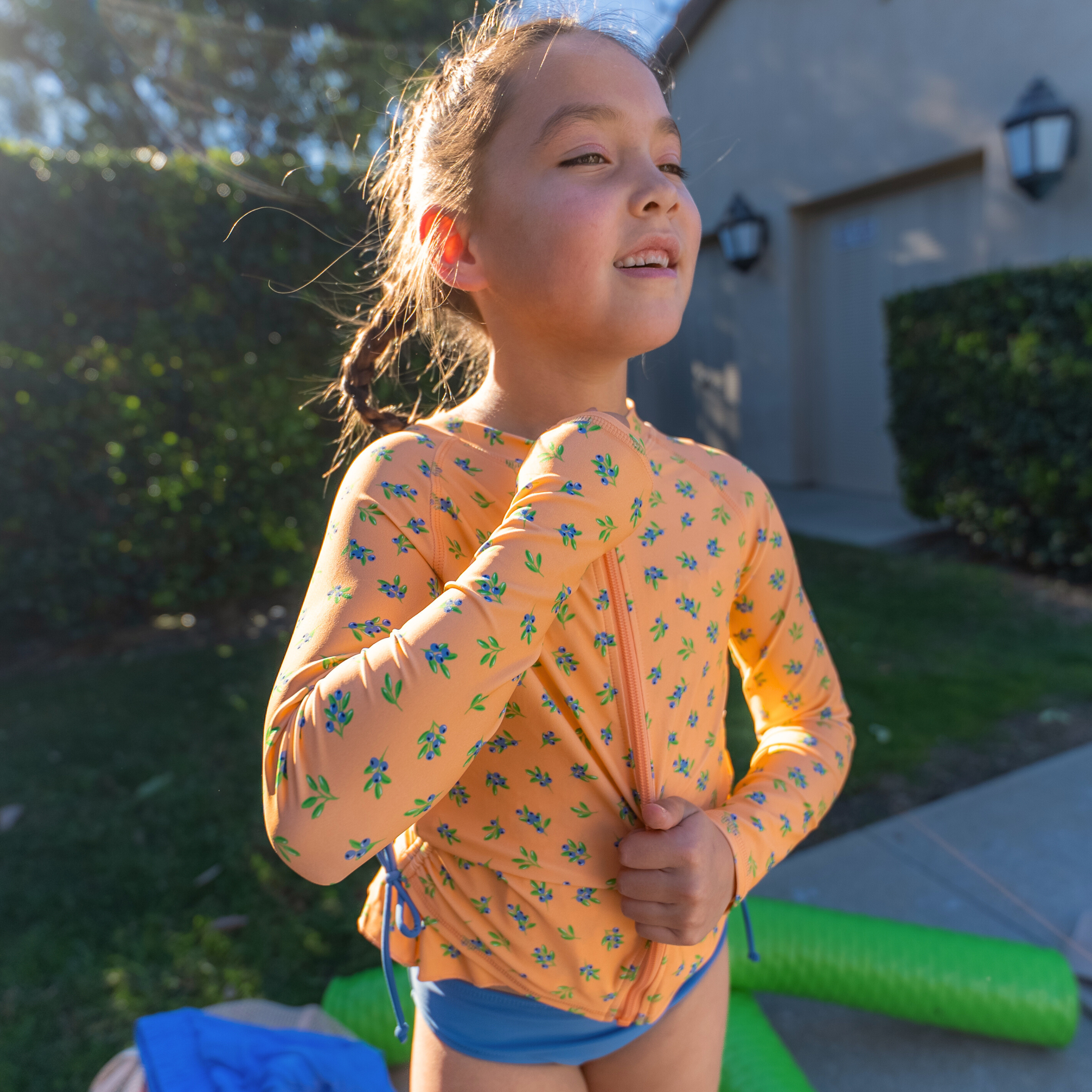 Girls Long Sleeve Rash Guard + Smocked Tankini Bikini Set (3 Piece) | "Berry Bliss"-SwimZip UPF 50+ Sun Protective Swimwear & UV Zipper Rash Guards-pos2