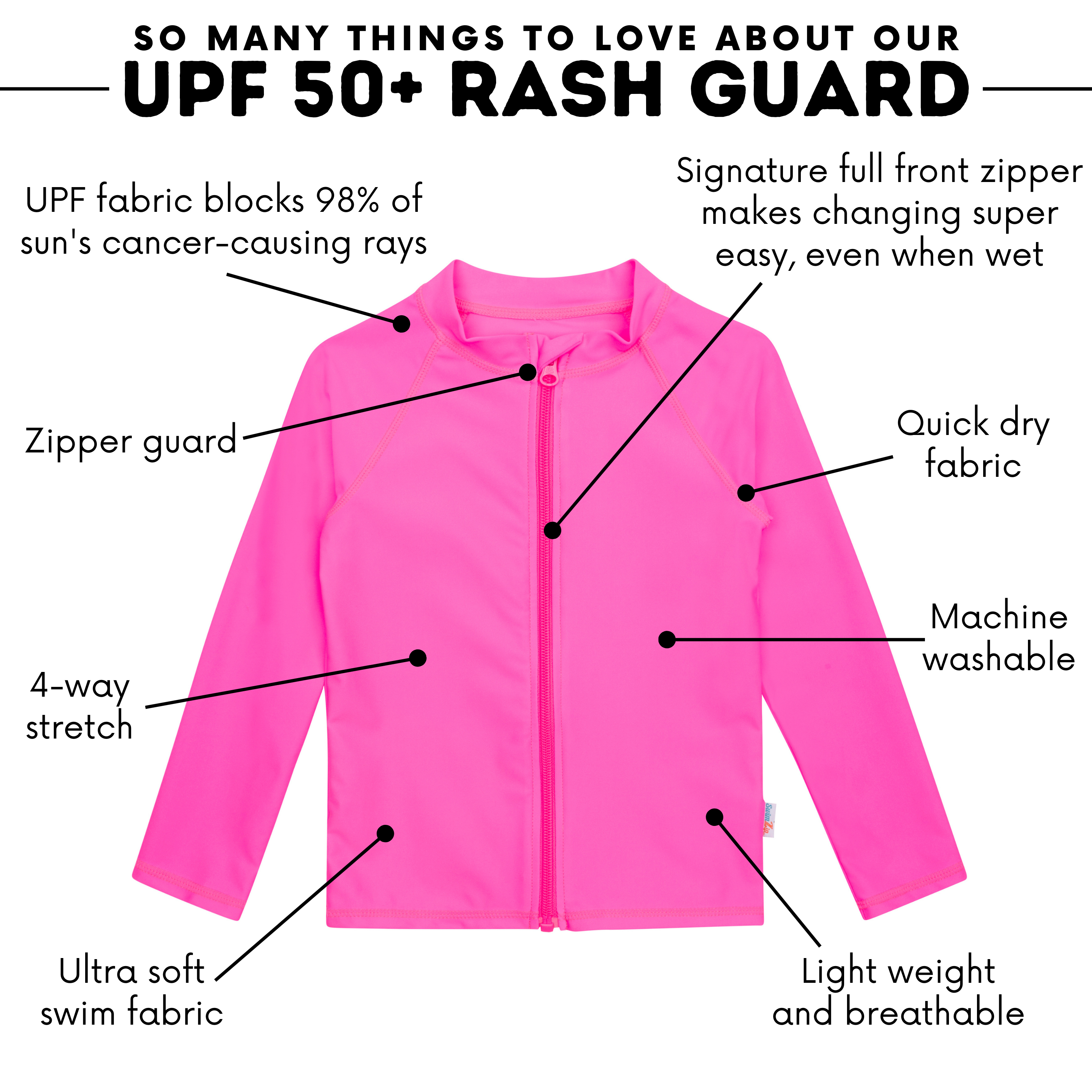 SwimZip Kid's Long Sleeve Rash Guard - Multiple Colors - UPF 50+
