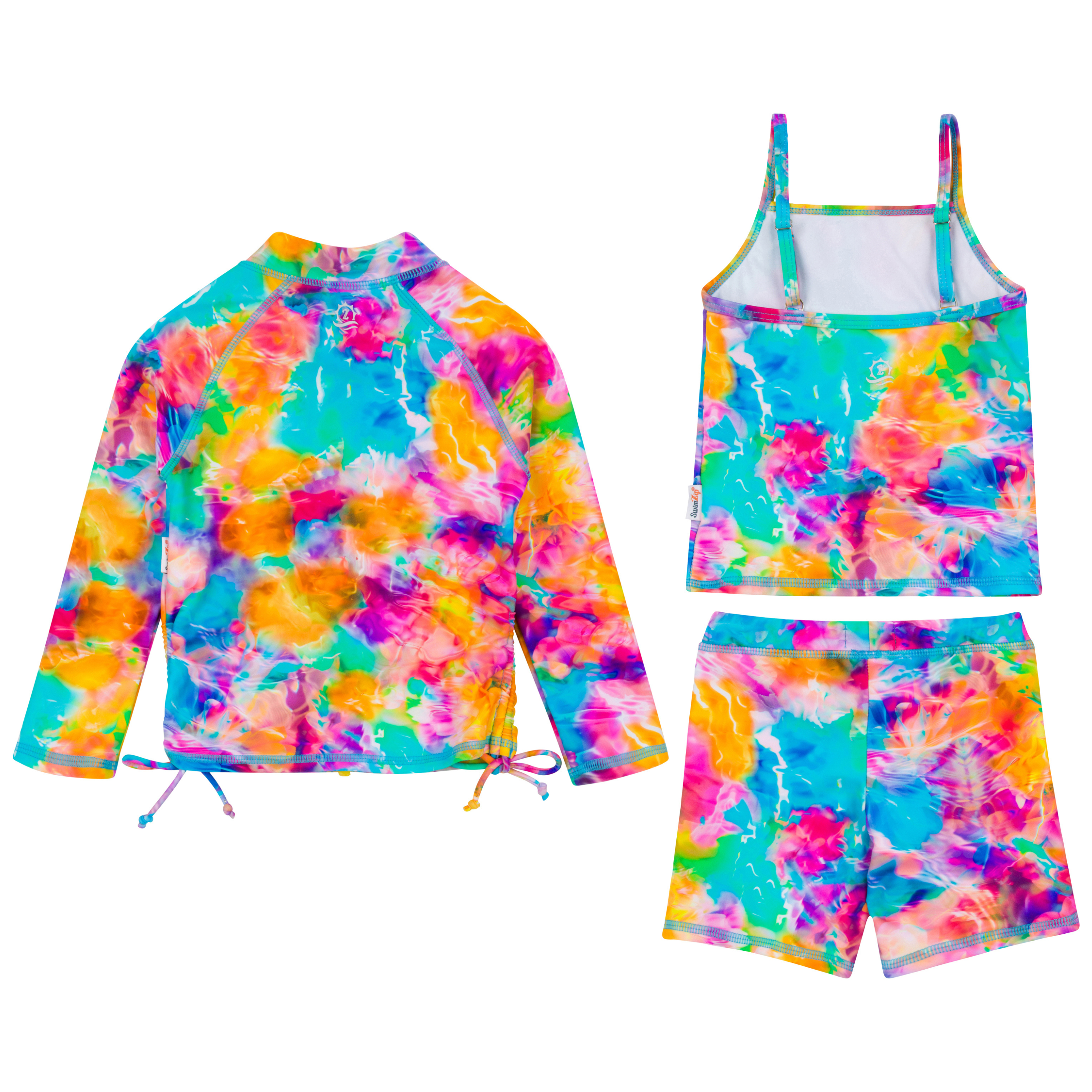 Girls Long Sleeve Rash Guard + Tankini Shorts Set (3 Piece) | "Impressions"-SwimZip UPF 50+ Sun Protective Swimwear & UV Zipper Rash Guards-pos5