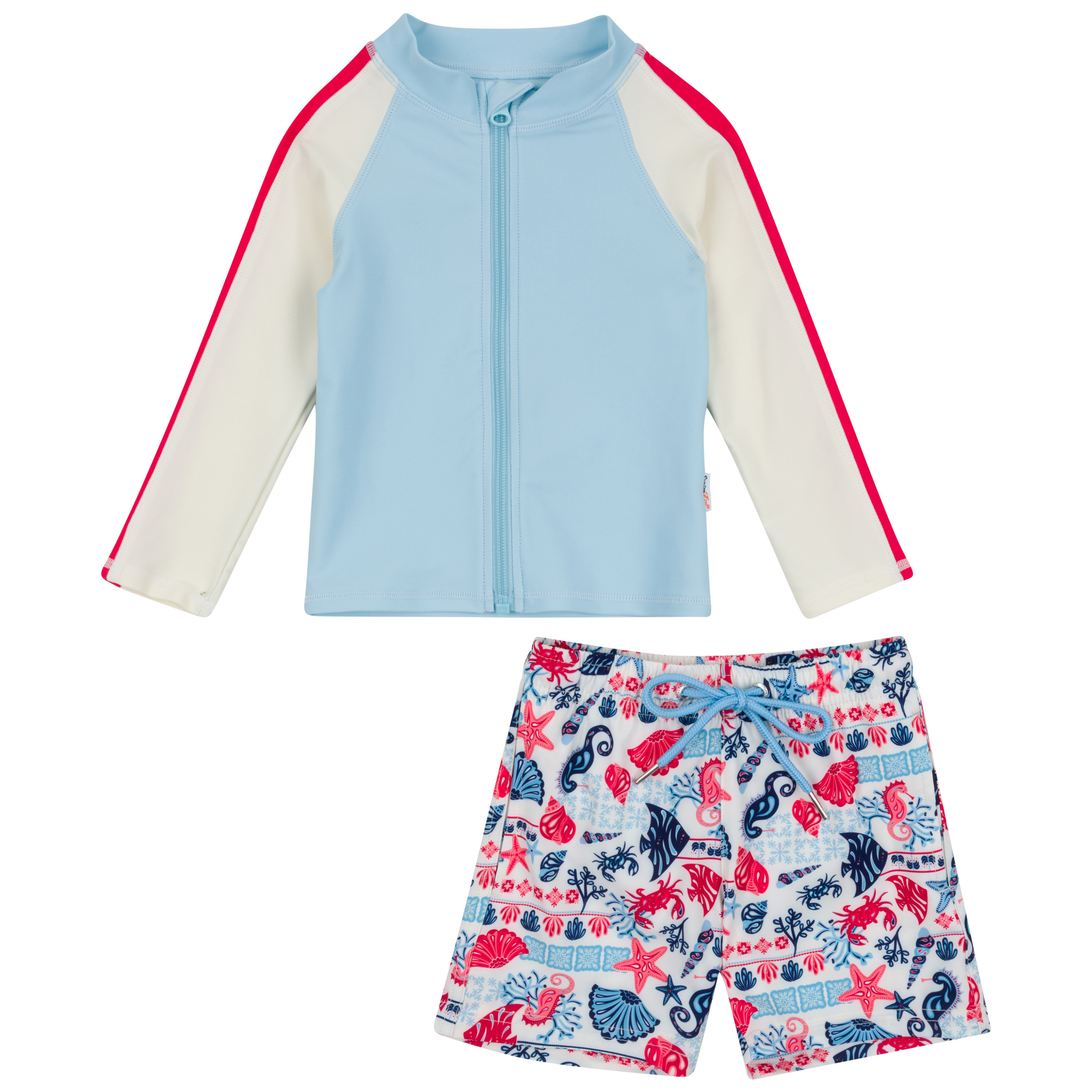 Boys Long Sleeve Zipper Rash Guard and Swim Trunk Set | "Marina"-0-3 Month-Marina-SwimZip UPF 50+ Sun Protective Swimwear & UV Zipper Rash Guards-pos1