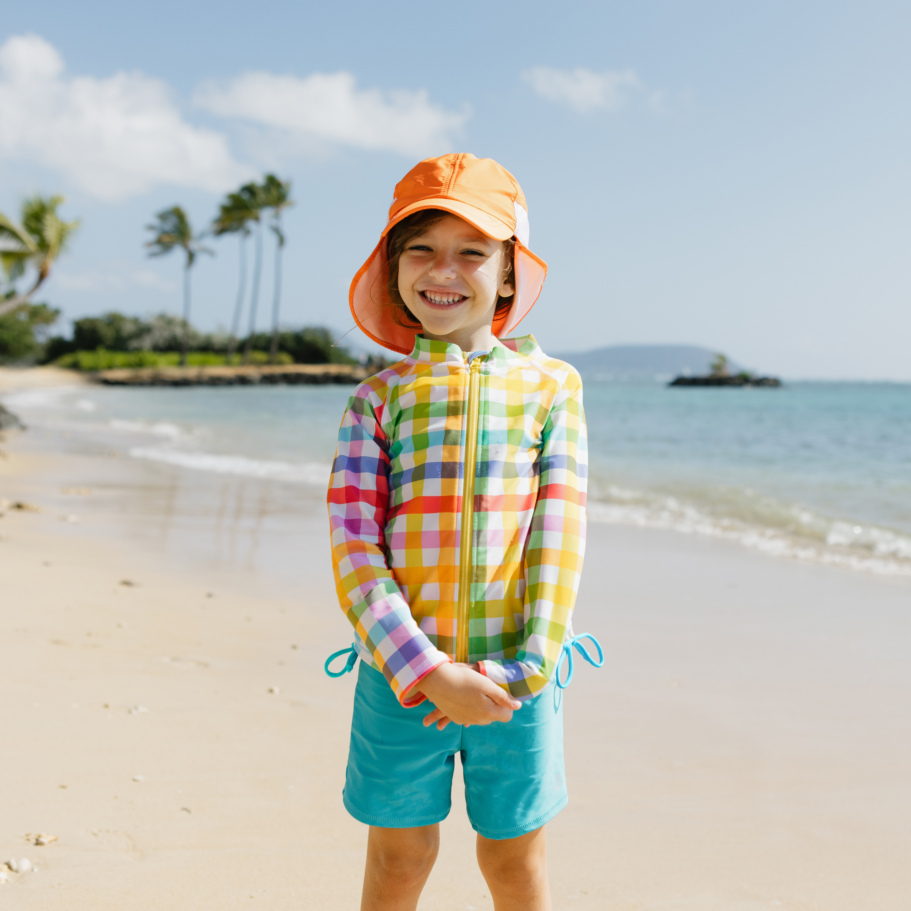 Girls Long Sleeve Rash Guard + Tankini Shorts Set (3 Piece) | "Picnic Party"-SwimZip UPF 50+ Sun Protective Swimwear & UV Zipper Rash Guards-pos2