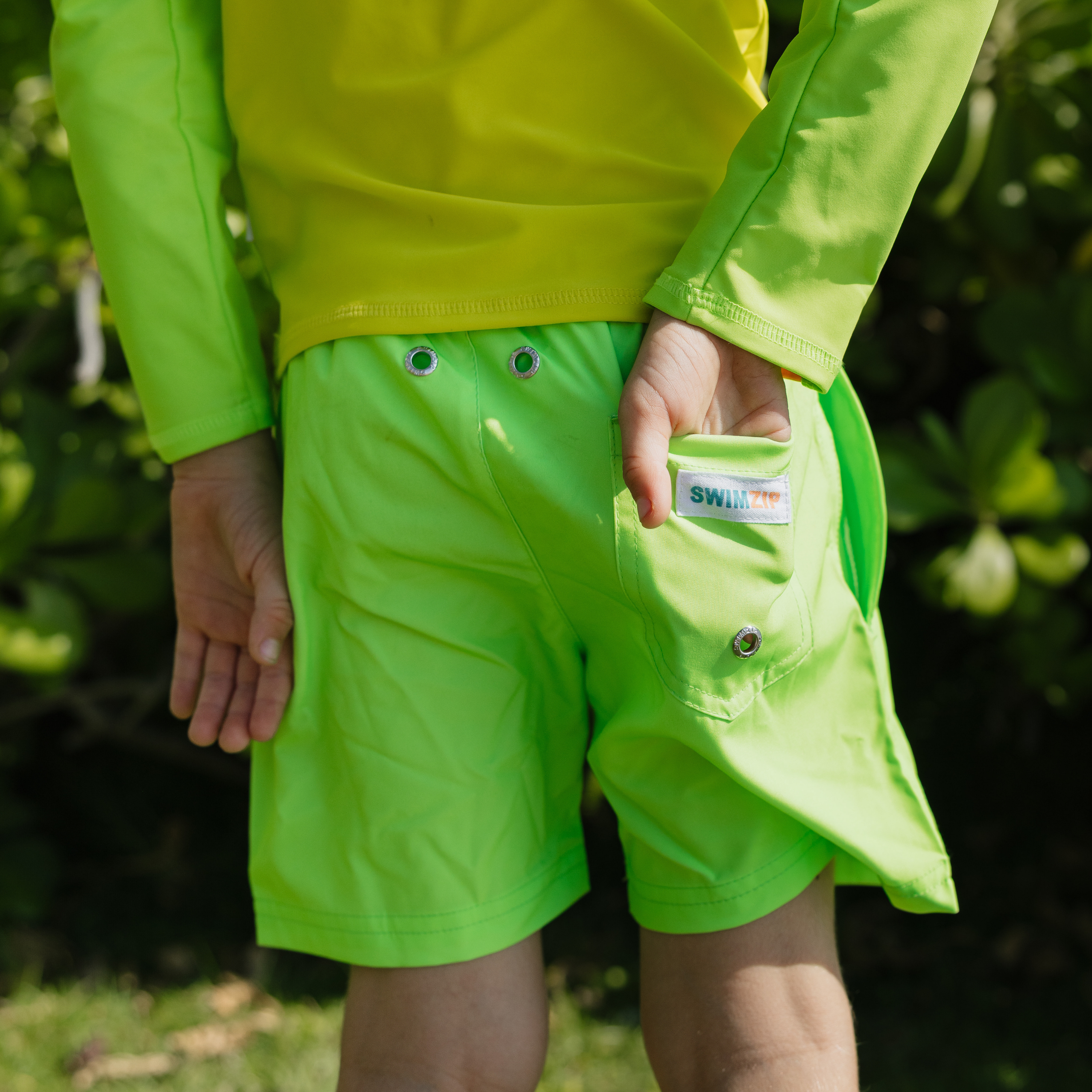 Boys Long Sleeve Zipper Rash Guard and Swim Trunk Set | "Volt"-SwimZip UPF 50+ Sun Protective Swimwear & UV Zipper Rash Guards-pos3