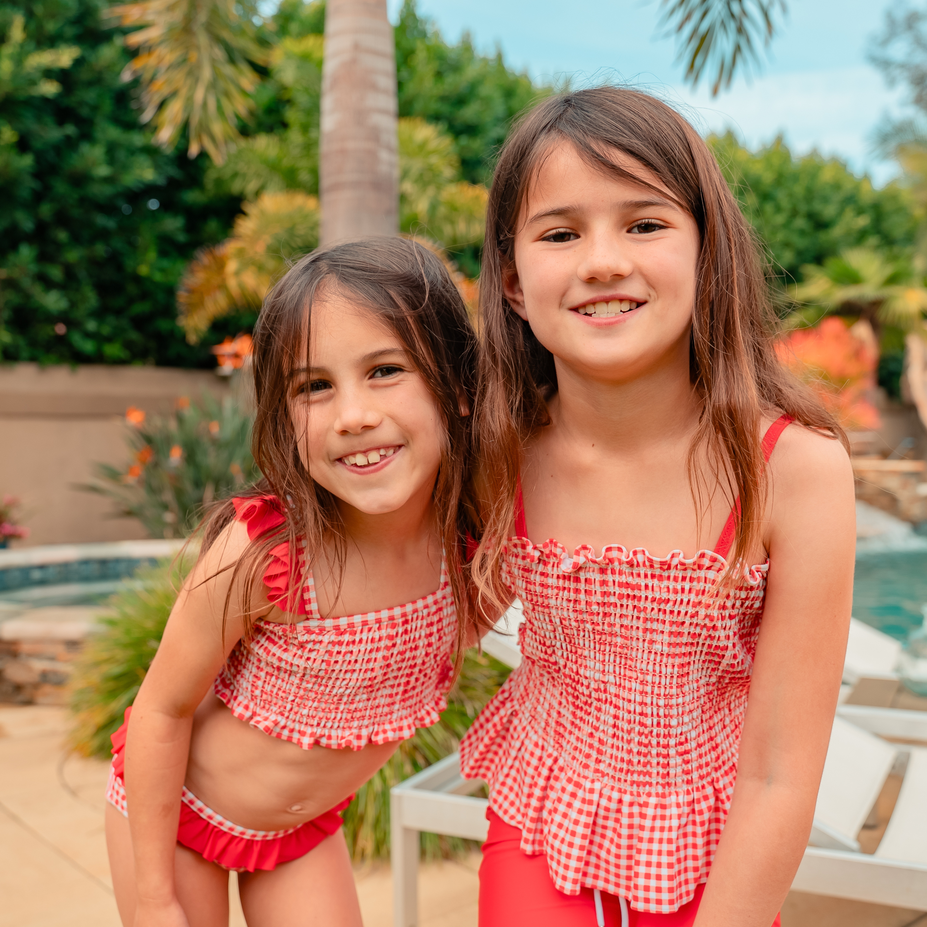 Girls Smocked Bikini (2 Piece) - "Red Gingham"-SwimZip UPF 50+ Sun Protective Swimwear & UV Zipper Rash Guards-pos6