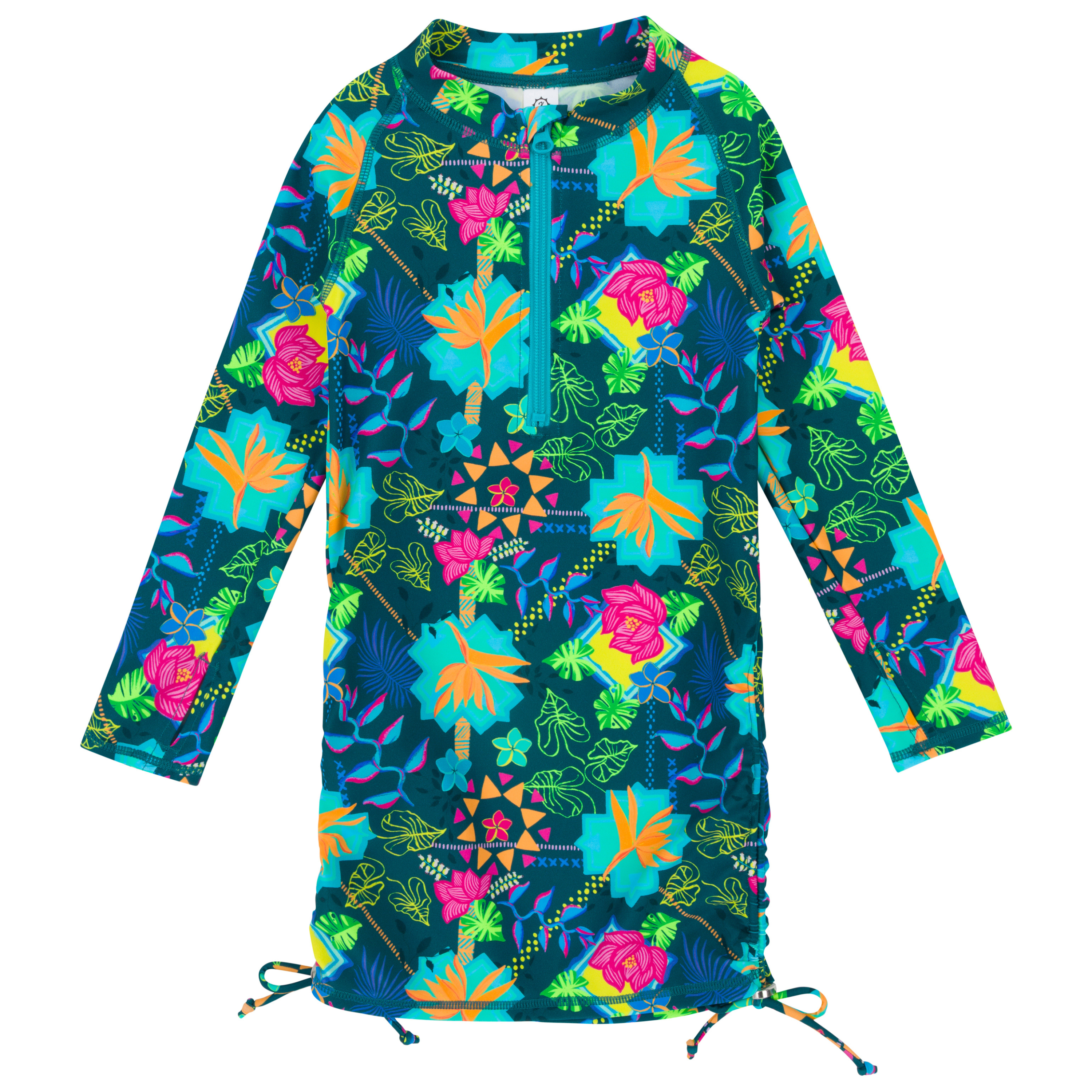 Girls Long Sleeve Swim Dress Cover Up | "Summer Max"-2T-Summer Max-SwimZip UPF 50+ Sun Protective Swimwear & UV Zipper Rash Guards-pos1