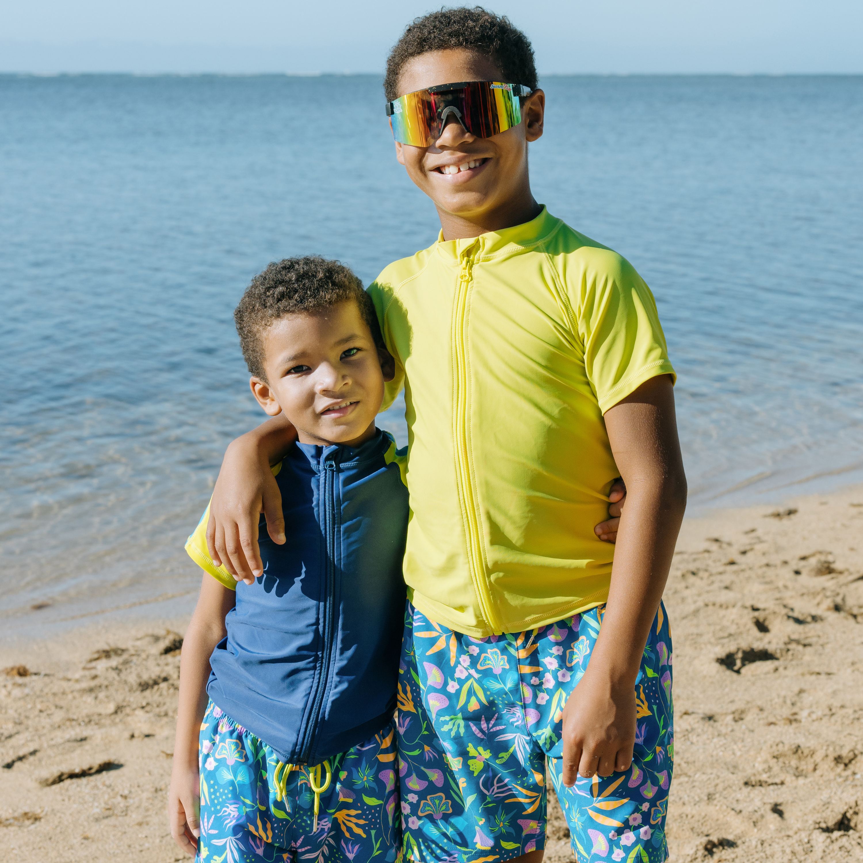 Boys Short Sleeve Zipper Rash Guard and Swim Trunk Set | "Tropadelic"-SwimZip UPF 50+ Sun Protective Swimwear & UV Zipper Rash Guards-pos3