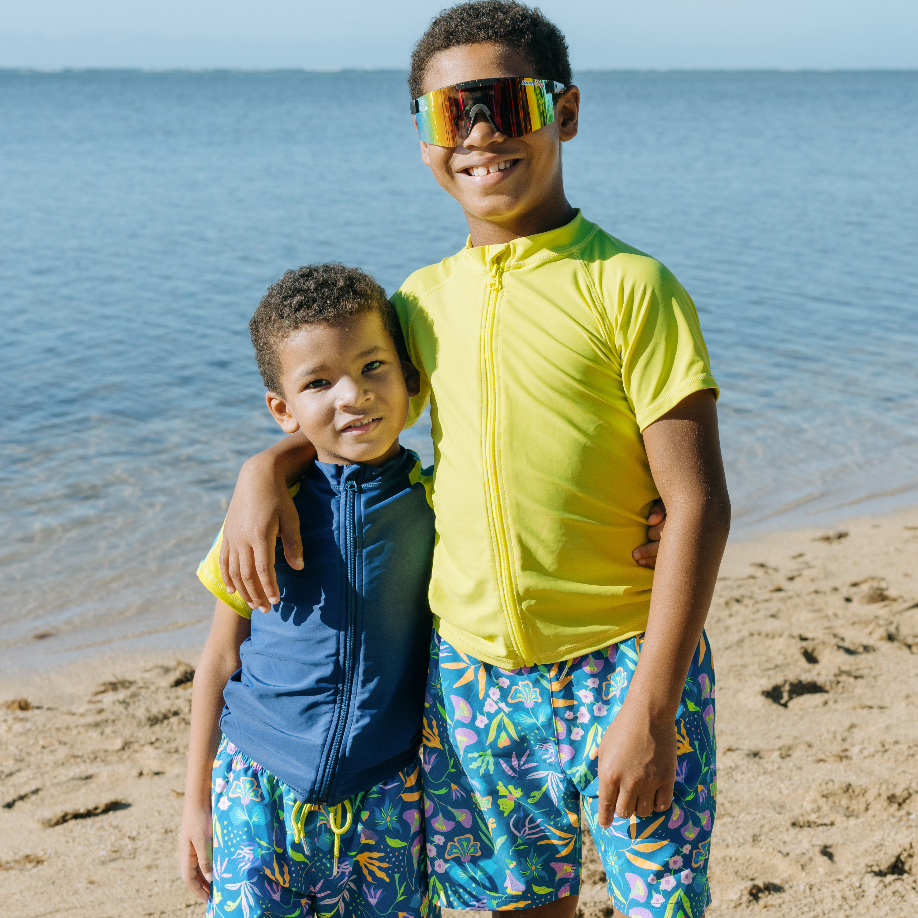 Boys Swim Trunks Boxer Brief Liner (sizes 6-14) | “Tropadelic"-SwimZip UPF 50+ Sun Protective Swimwear & UV Zipper Rash Guards-pos3