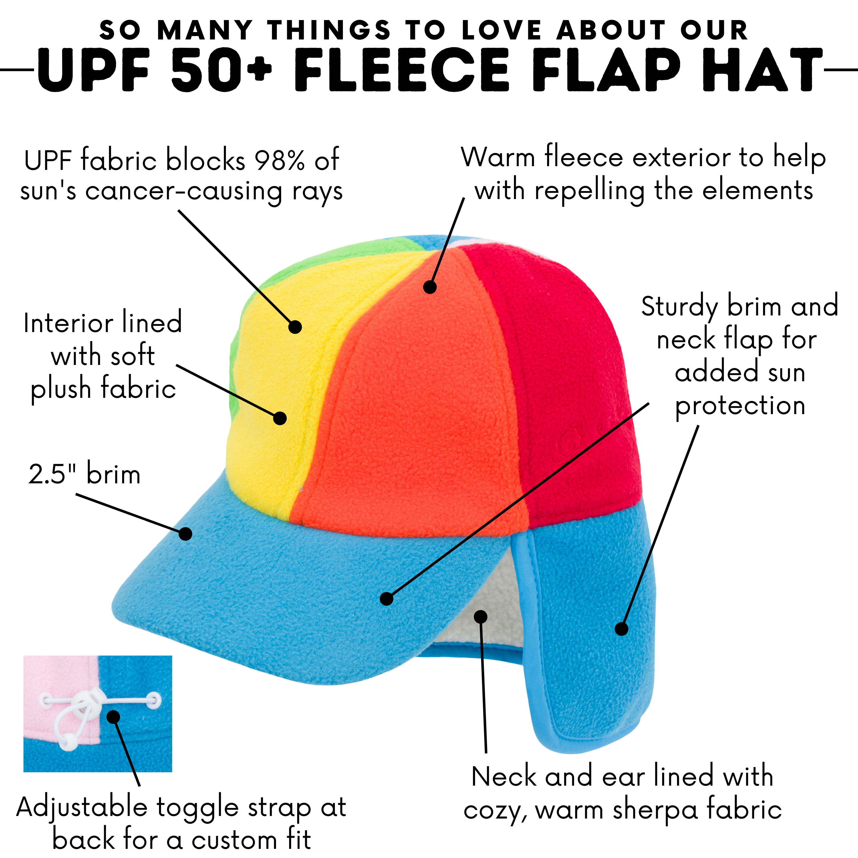 Kids Frosty Fleece Winter Flap Hat - Rainbow-SwimZip UPF 50+ Sun Protective Swimwear & UV Zipper Rash Guards-pos4