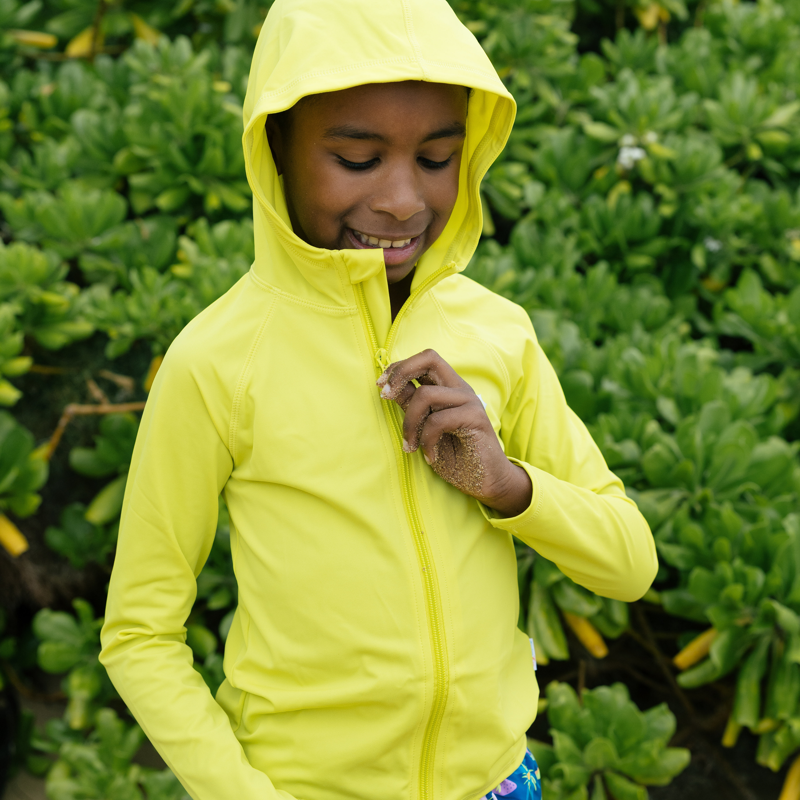 Kids Hooded Long Sleeve Zipper Rash Guard Swim Shirt | "Sulphur Yellow"-SwimZip UPF 50+ Sun Protective Swimwear & UV Zipper Rash Guards-pos3