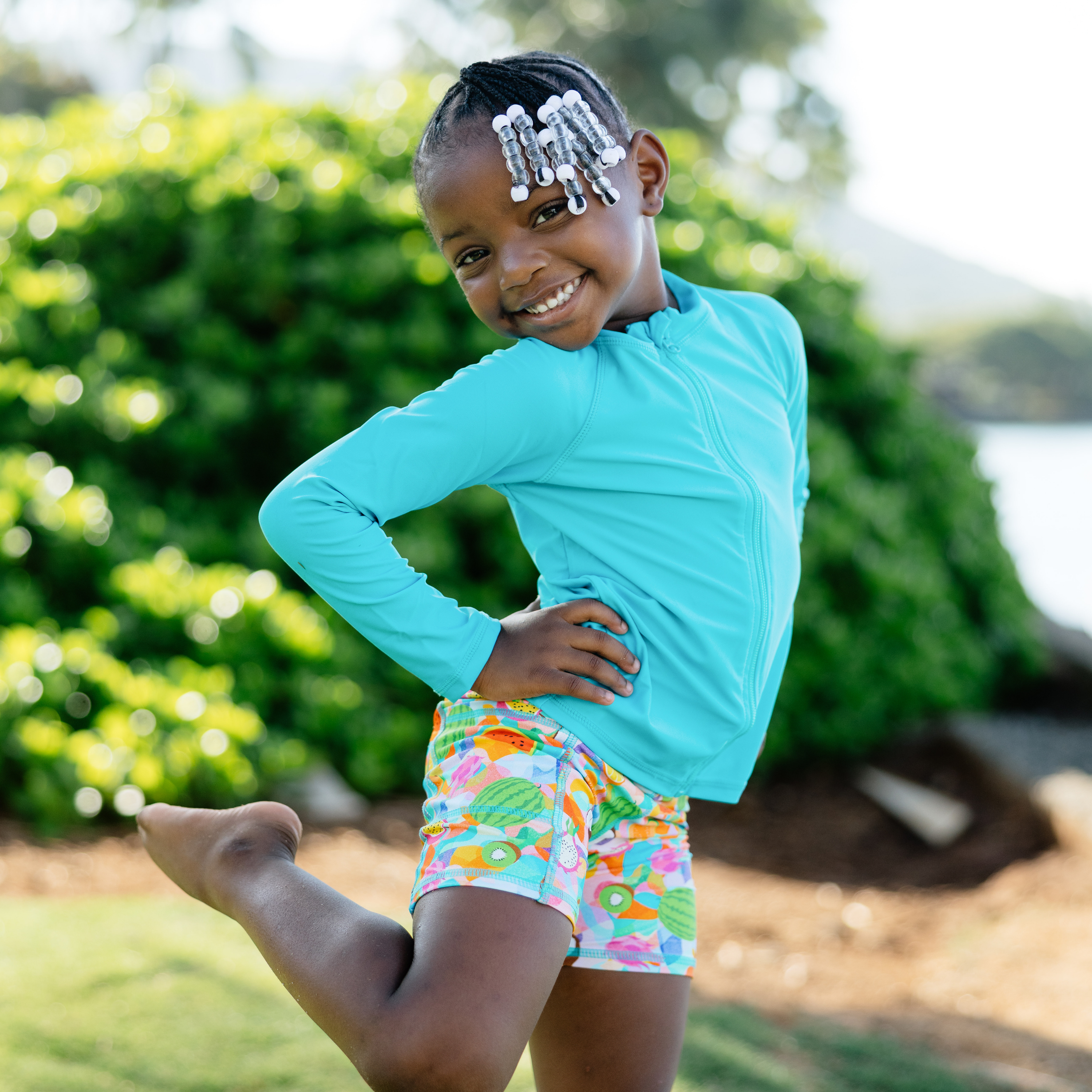 Kids UPF 50+ Long Sleeve Zipper Rash Guard Swim Shirt | "Scuba Blue"-SwimZip UPF 50+ Sun Protective Swimwear & UV Zipper Rash Guards-pos3