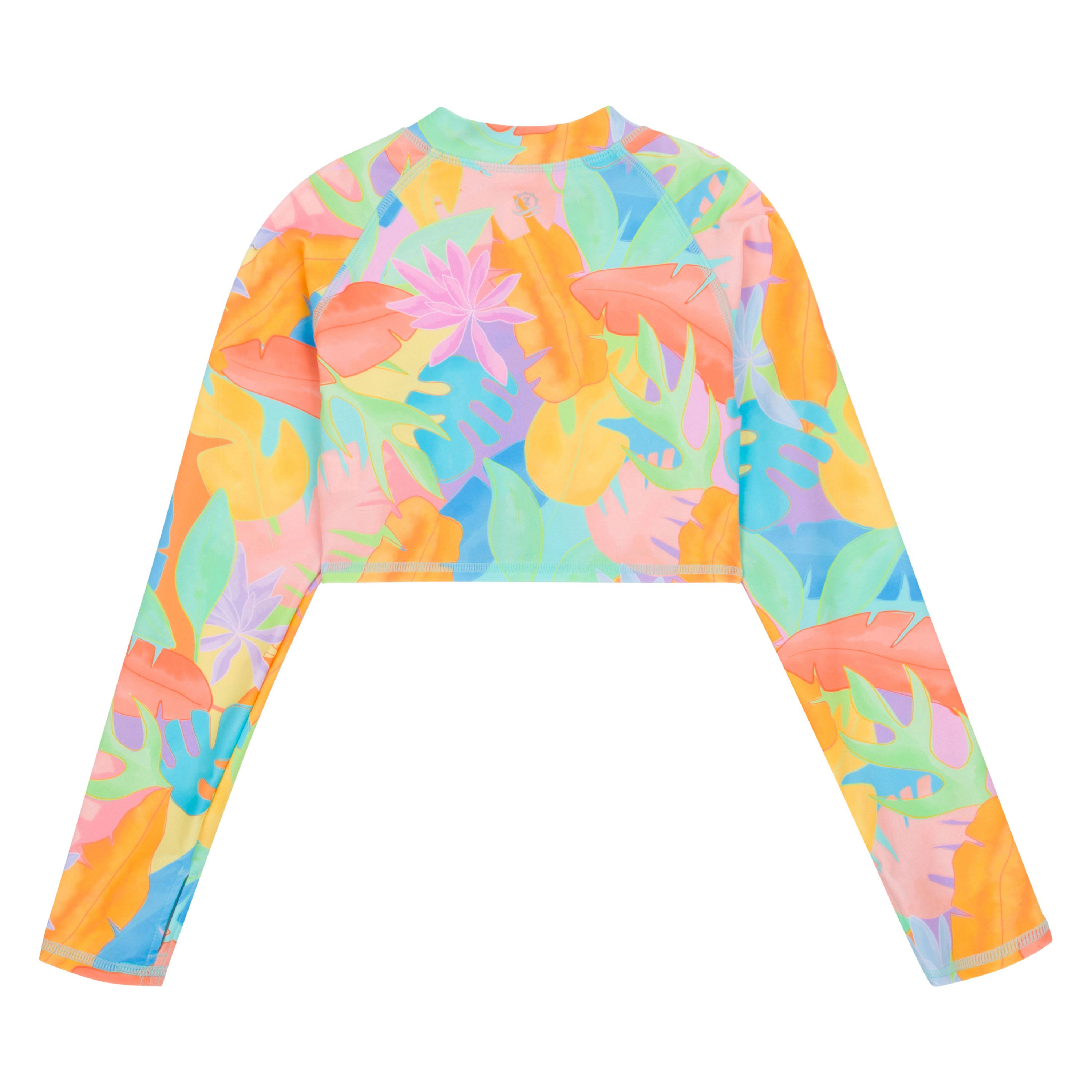 Girls Long Sleeve Crop Rash Guard | "Vibrant Vacay"-SwimZip UPF 50+ Sun Protective Swimwear & UV Zipper Rash Guards-pos7