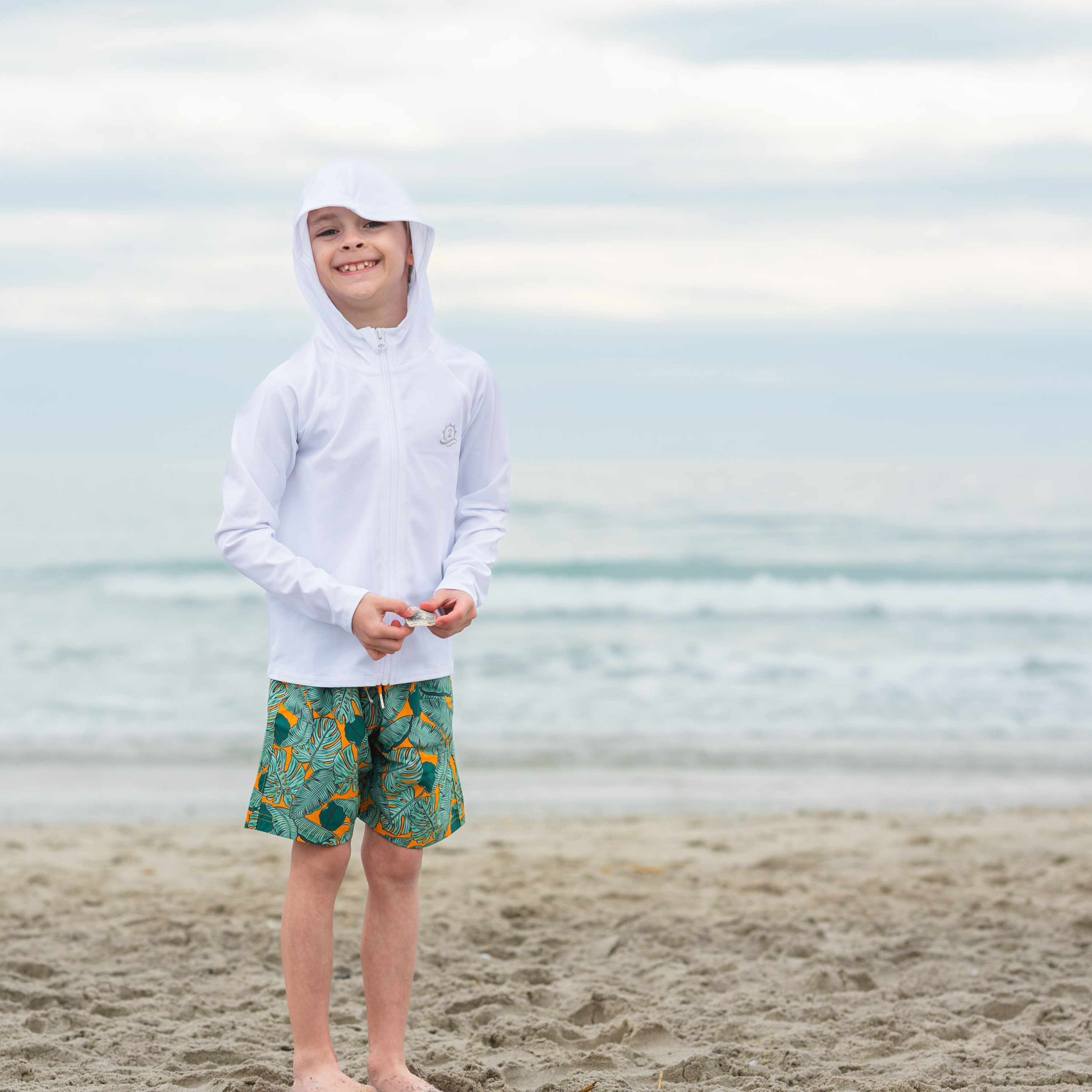 Kids Hooded Long Sleeve Zipper Rash Guard Swim Shirt | "White"-SwimZip UPF 50+ Sun Protective Swimwear & UV Zipper Rash Guards-pos7