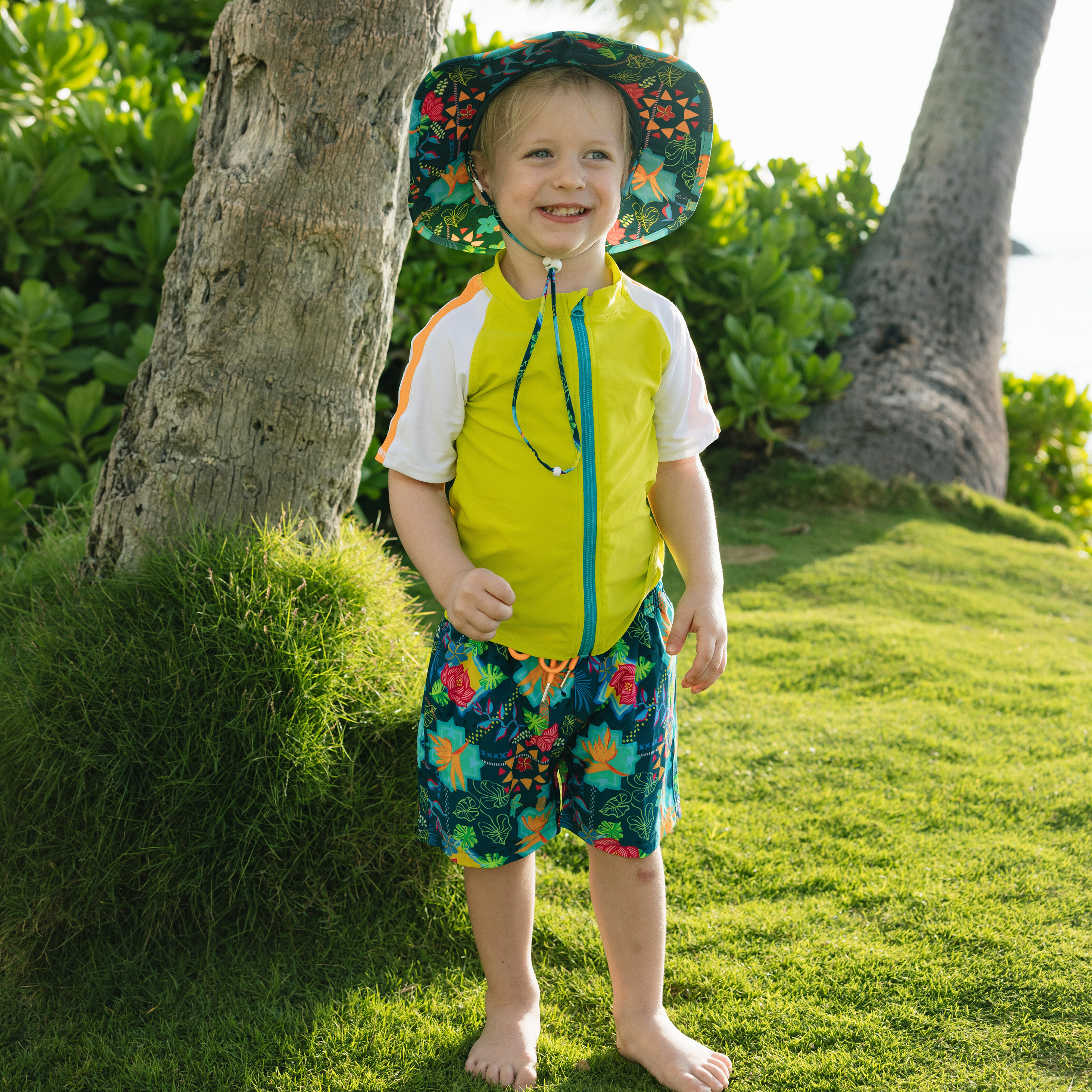 Boys Short Sleeve Zipper Rash Guard and Swim Trunk Set | "Summer Max"-SwimZip UPF 50+ Sun Protective Swimwear & UV Zipper Rash Guards-pos2