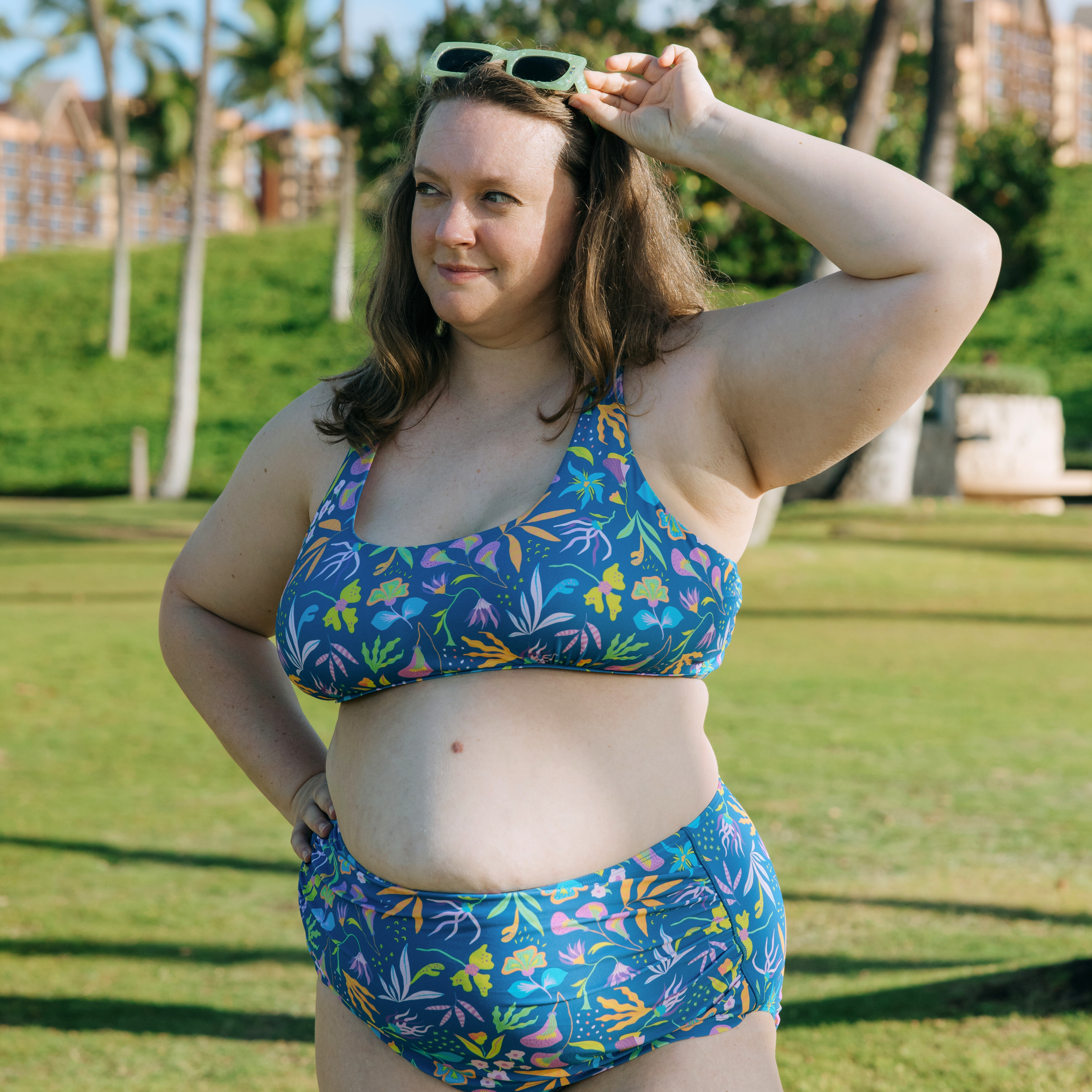 Women's Scoop Neck Bikini Top Plus Size | "Tropadelic"-SwimZip UPF 50+ Sun Protective Swimwear & UV Zipper Rash Guards-pos2