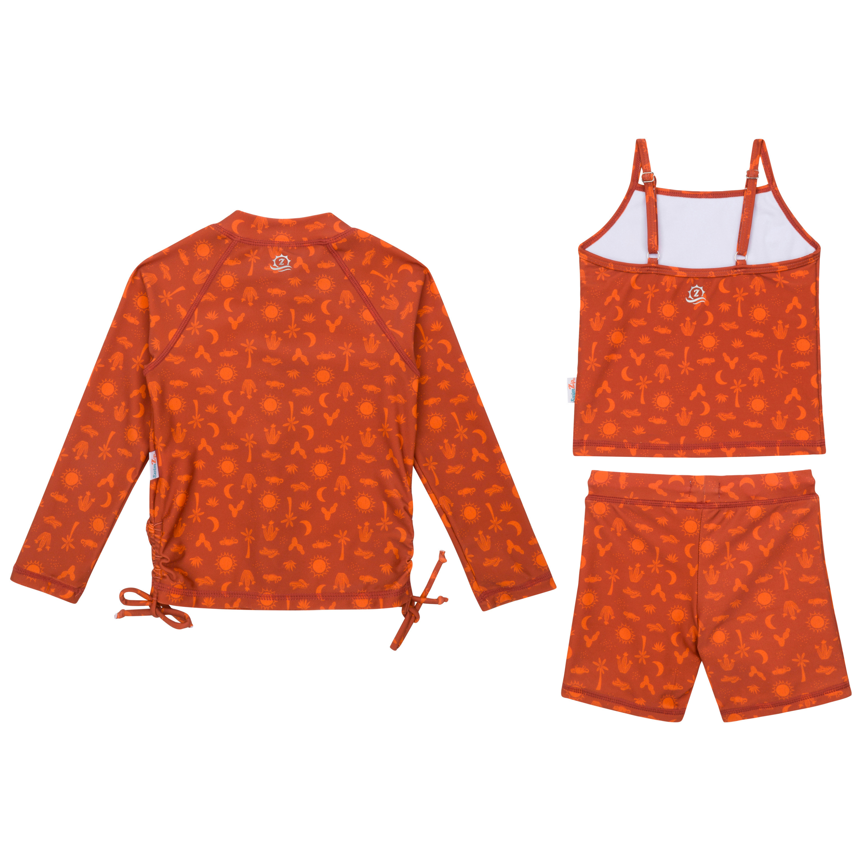 Girls Long Sleeve Rash Guard + Tankini Shorts Set (3 Piece) | "Desert"-SwimZip UPF 50+ Sun Protective Swimwear & UV Zipper Rash Guards-pos7