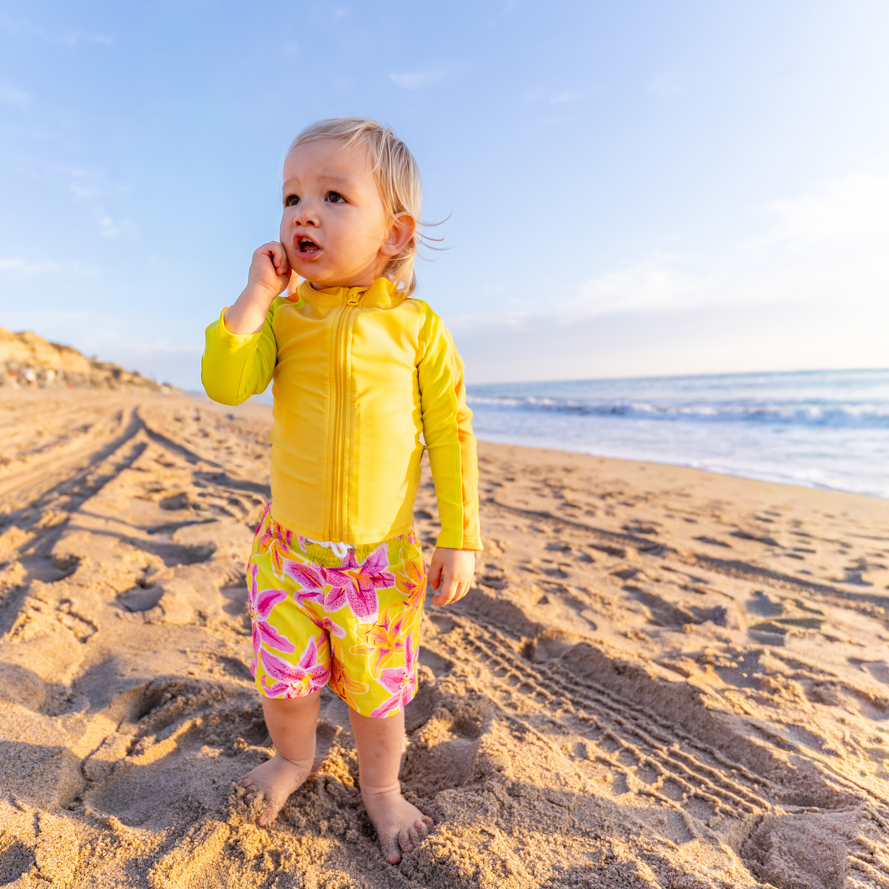 Boys Long Sleeve Zipper Rash Guard and Swim Trunk Set | "Floral Takeover"-SwimZip UPF 50+ Sun Protective Swimwear & UV Zipper Rash Guards-pos2