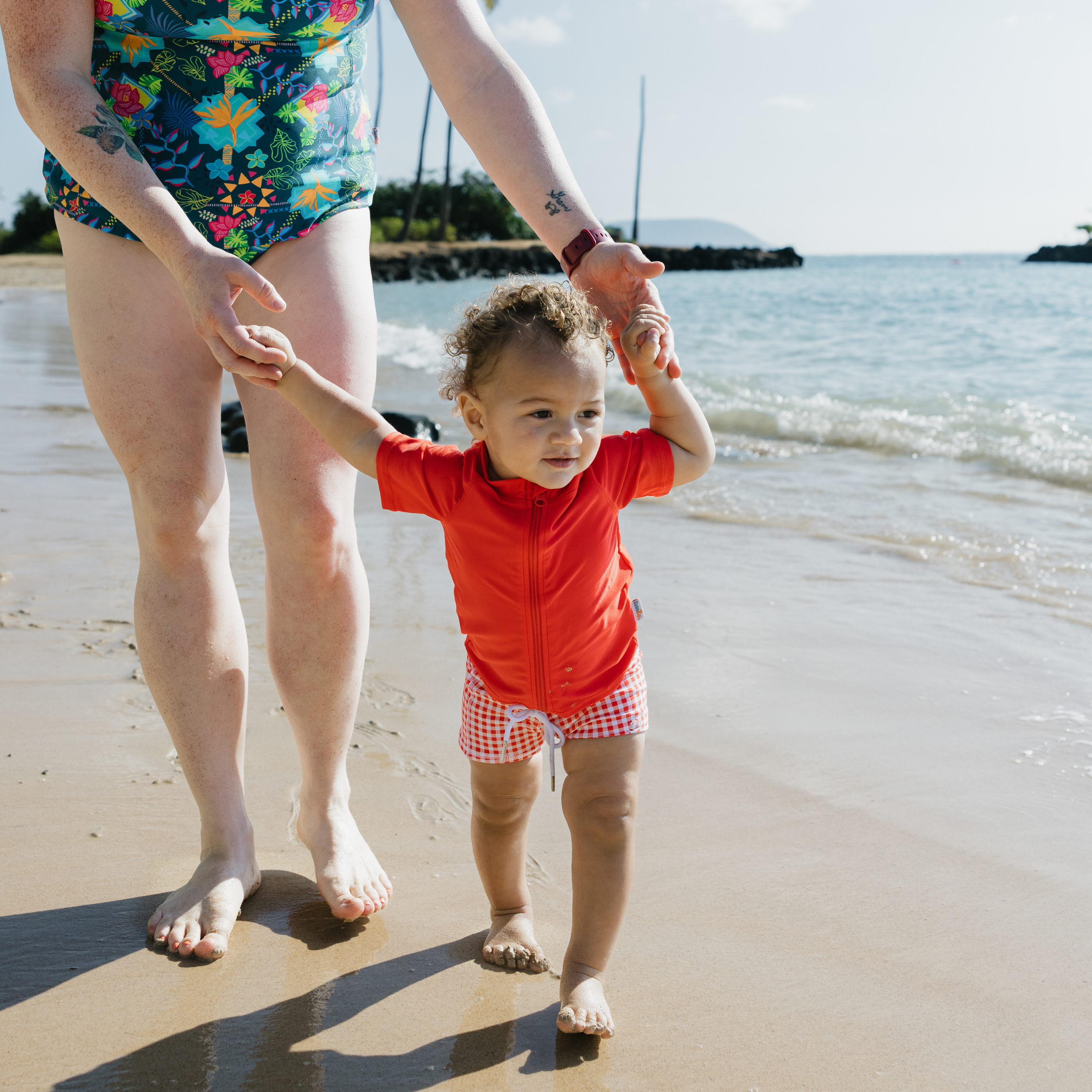 Kids Euro Swim Shorties | "Red Gingham"-SwimZip UPF 50+ Sun Protective Swimwear & UV Zipper Rash Guards-pos3