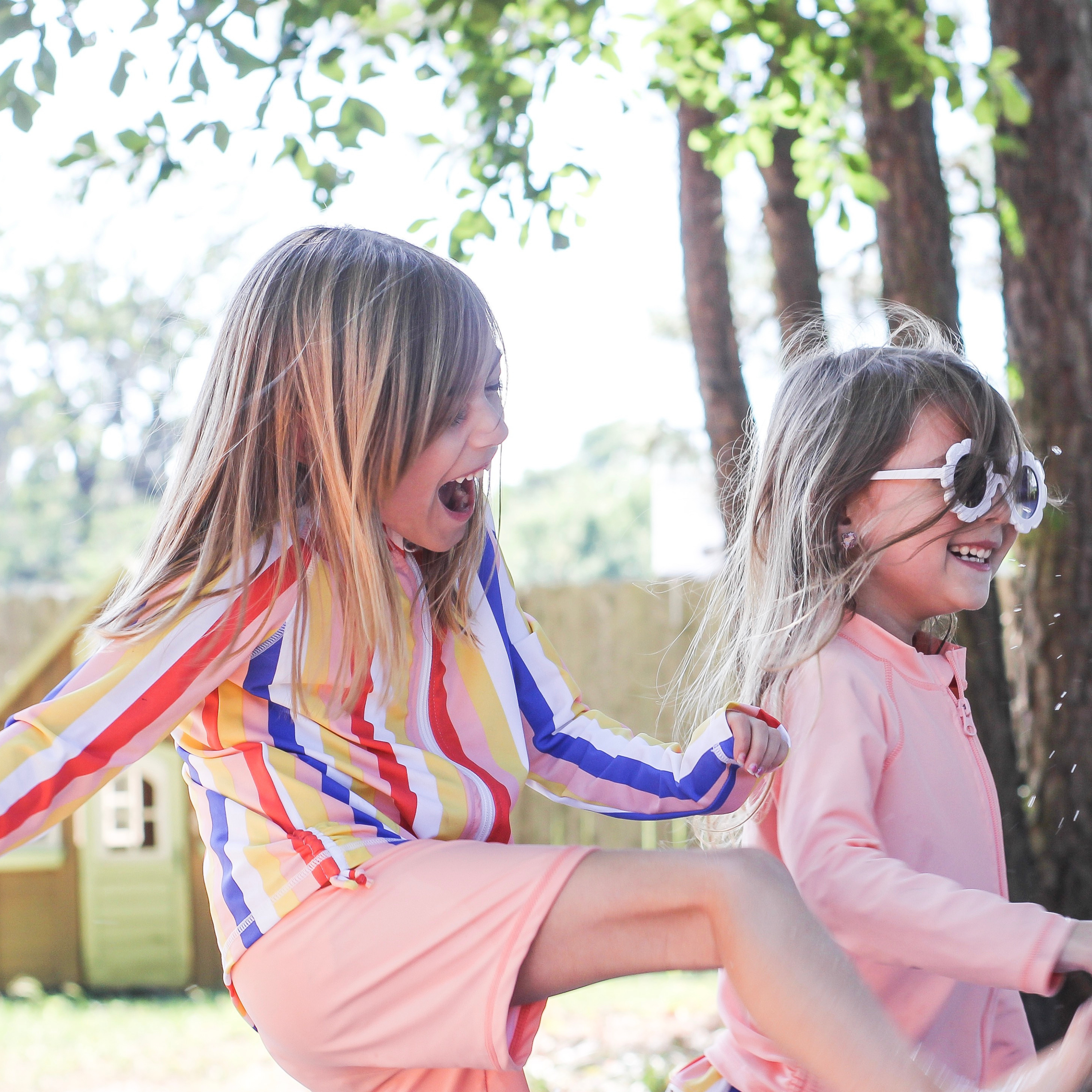 Girls Long Sleeve Rash Guard + Tankini Shorts Set (3 Piece) | "Multi Stripe"-SwimZip UPF 50+ Sun Protective Swimwear & UV Zipper Rash Guards-pos6