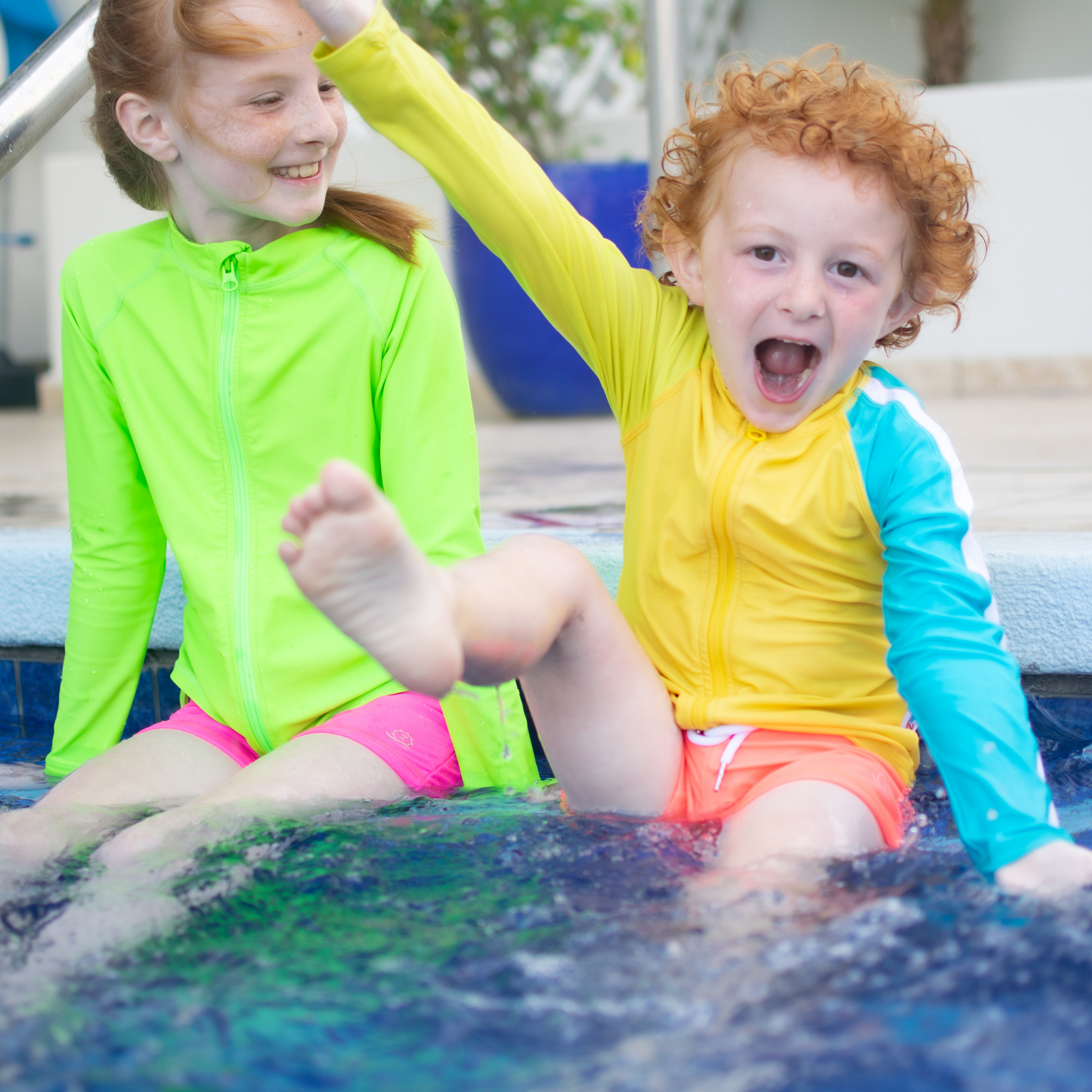 Kids Euro Swim Shorties | "Neon Orange"-SwimZip UPF 50+ Sun Protective Swimwear & UV Zipper Rash Guards-pos6