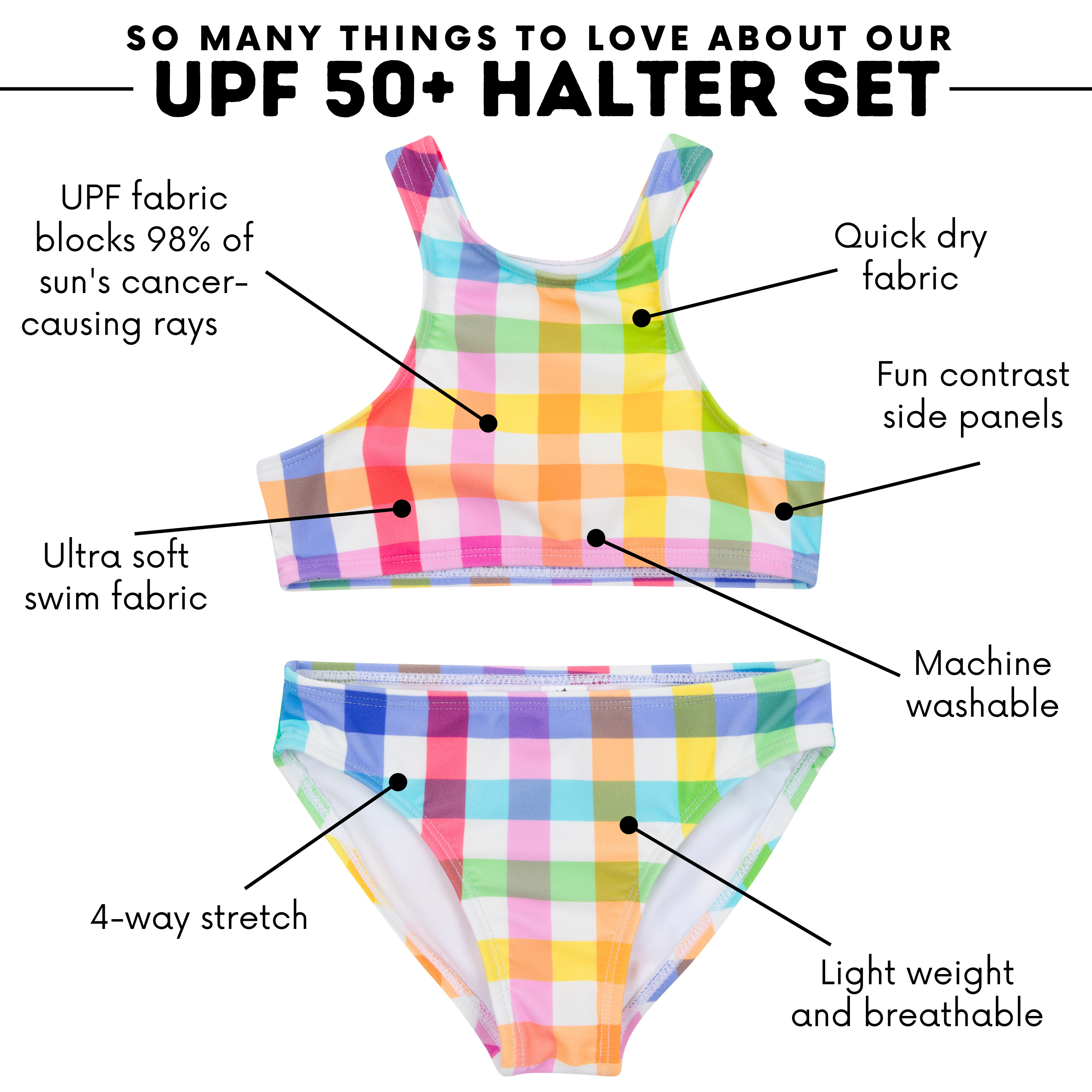 Girls Halter Top Bikini Set (2 Piece) | "Picnic Party"-SwimZip UPF 50+ Sun Protective Swimwear & UV Zipper Rash Guards-pos4