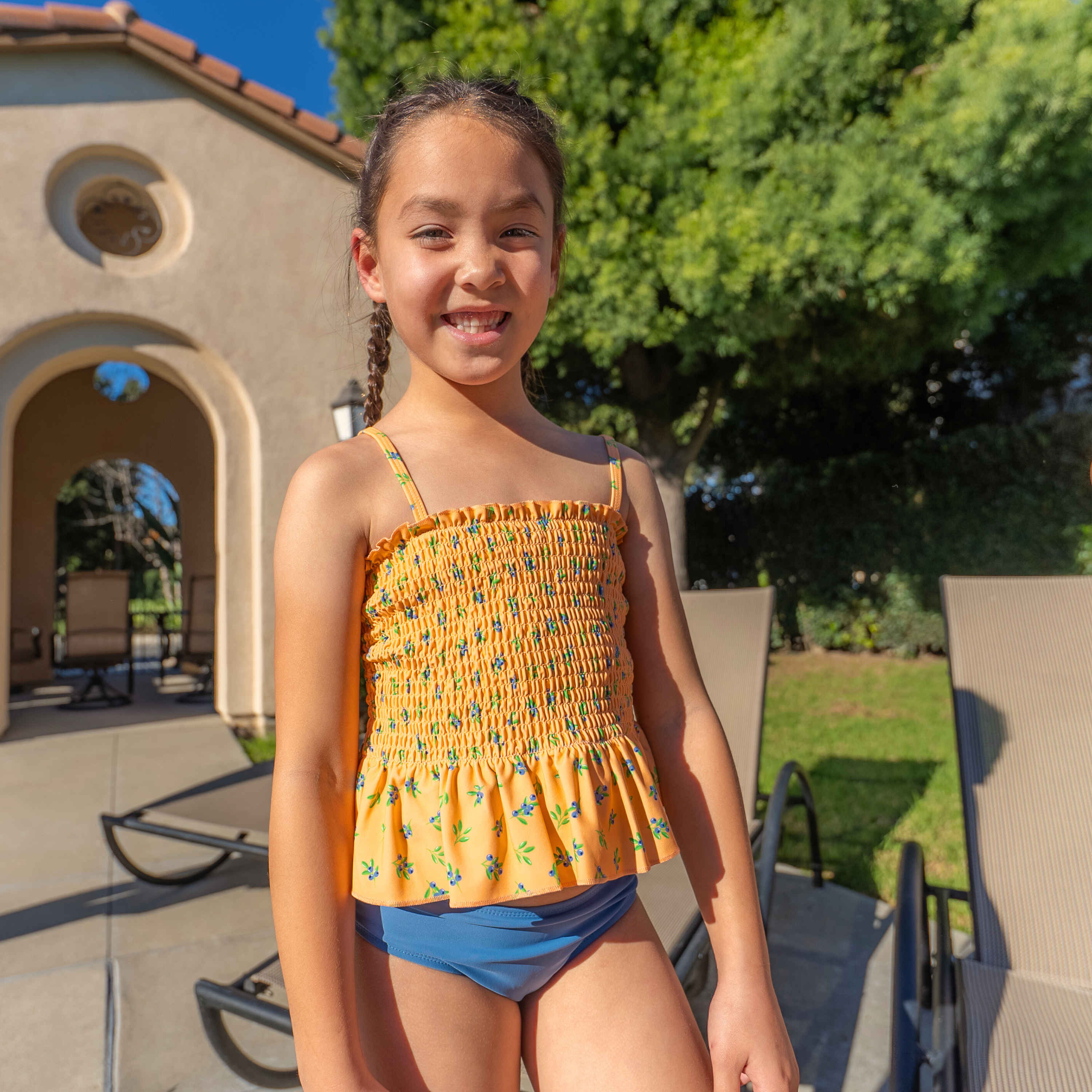 Girls Long Sleeve Rash Guard + Smocked Tankini Bikini Set (3 Piece) | "Berry Bliss"-SwimZip UPF 50+ Sun Protective Swimwear & UV Zipper Rash Guards-pos3