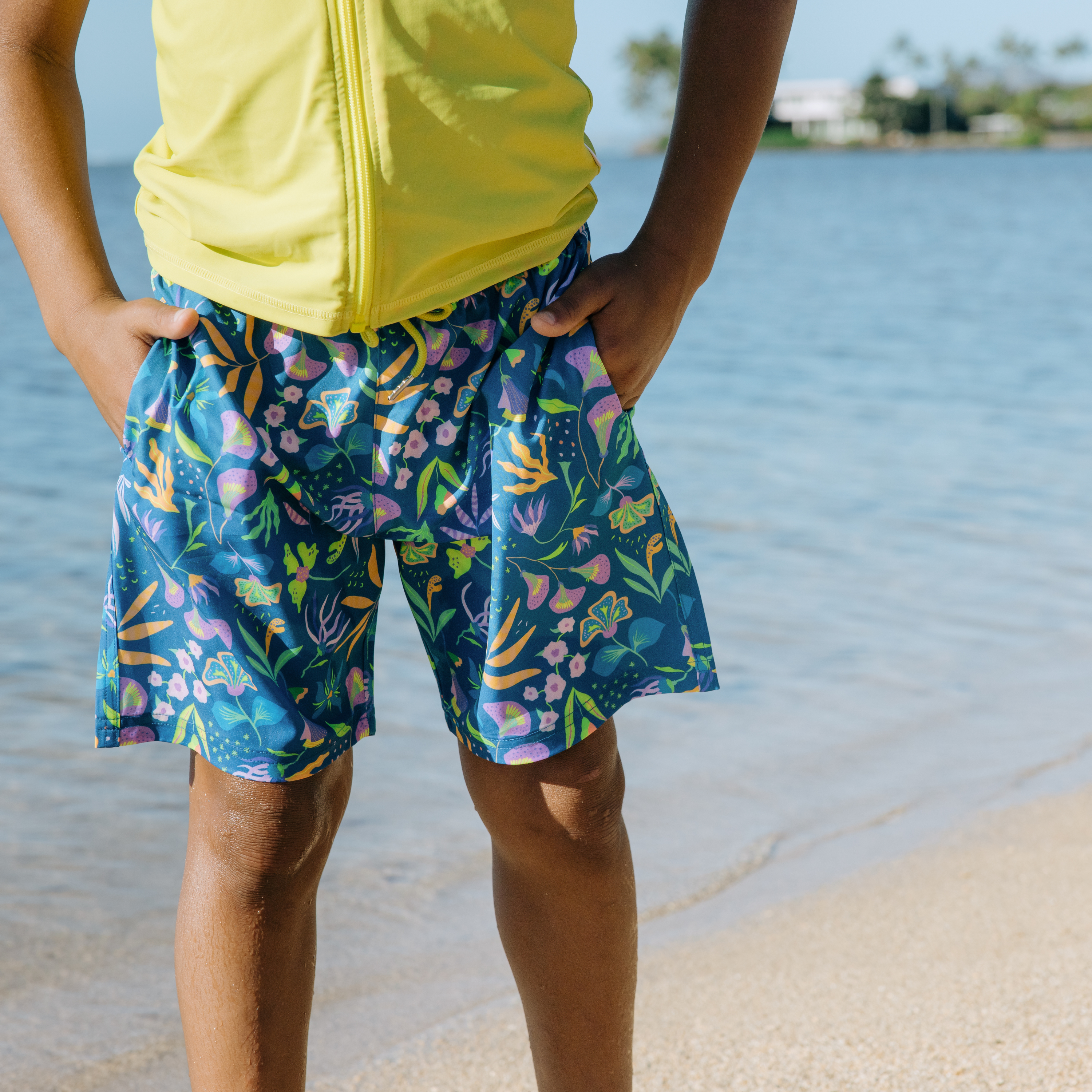 Boys Swim Trunks Boxer Brief Liner (sizes 6-14) | “Tropadelic"-SwimZip UPF 50+ Sun Protective Swimwear & UV Zipper Rash Guards-pos5