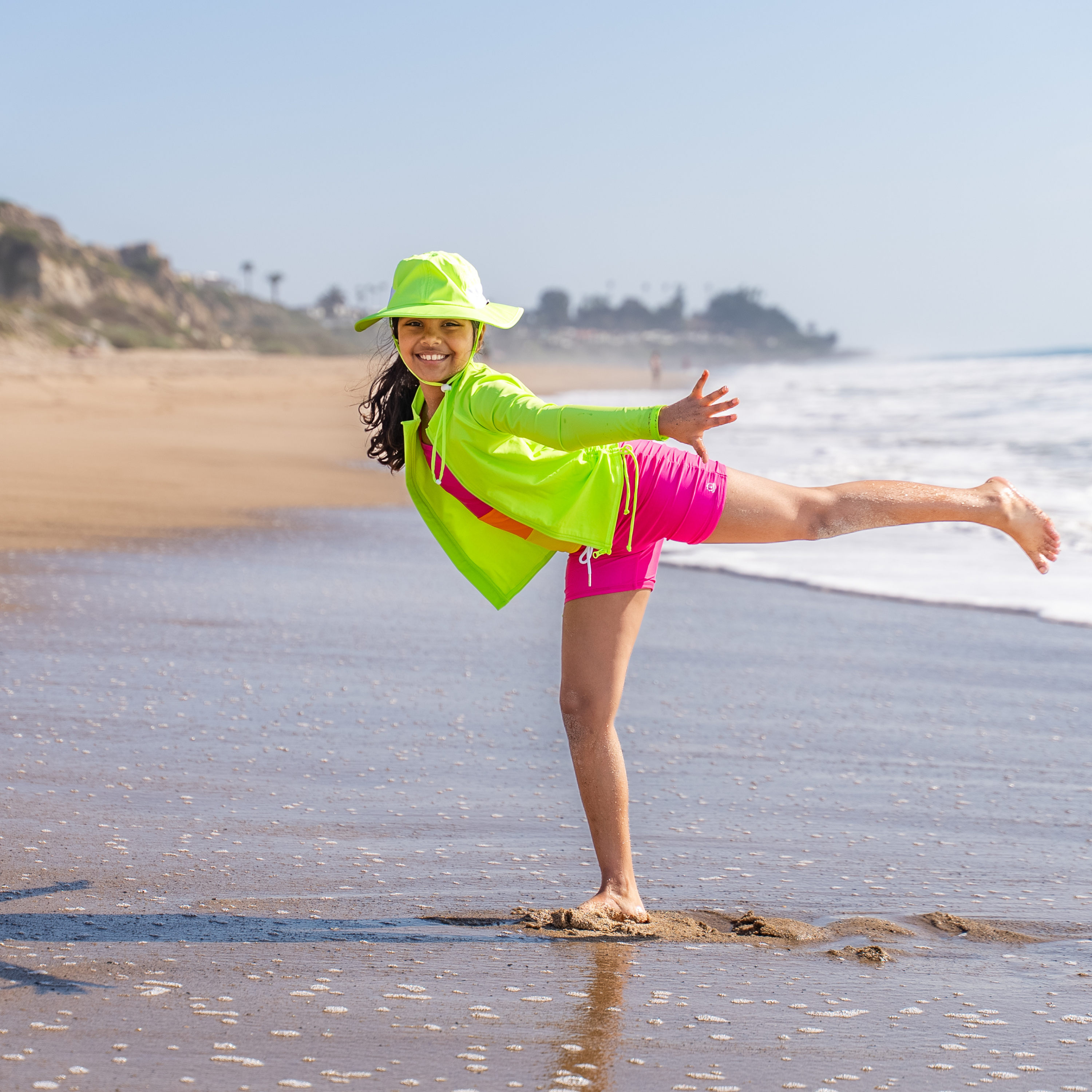 Kids Wide Brim Sun Hat "Fun Sun Day Play Hat" - Electric Green-SwimZip UPF 50+ Sun Protective Swimwear & UV Zipper Rash Guards-pos6