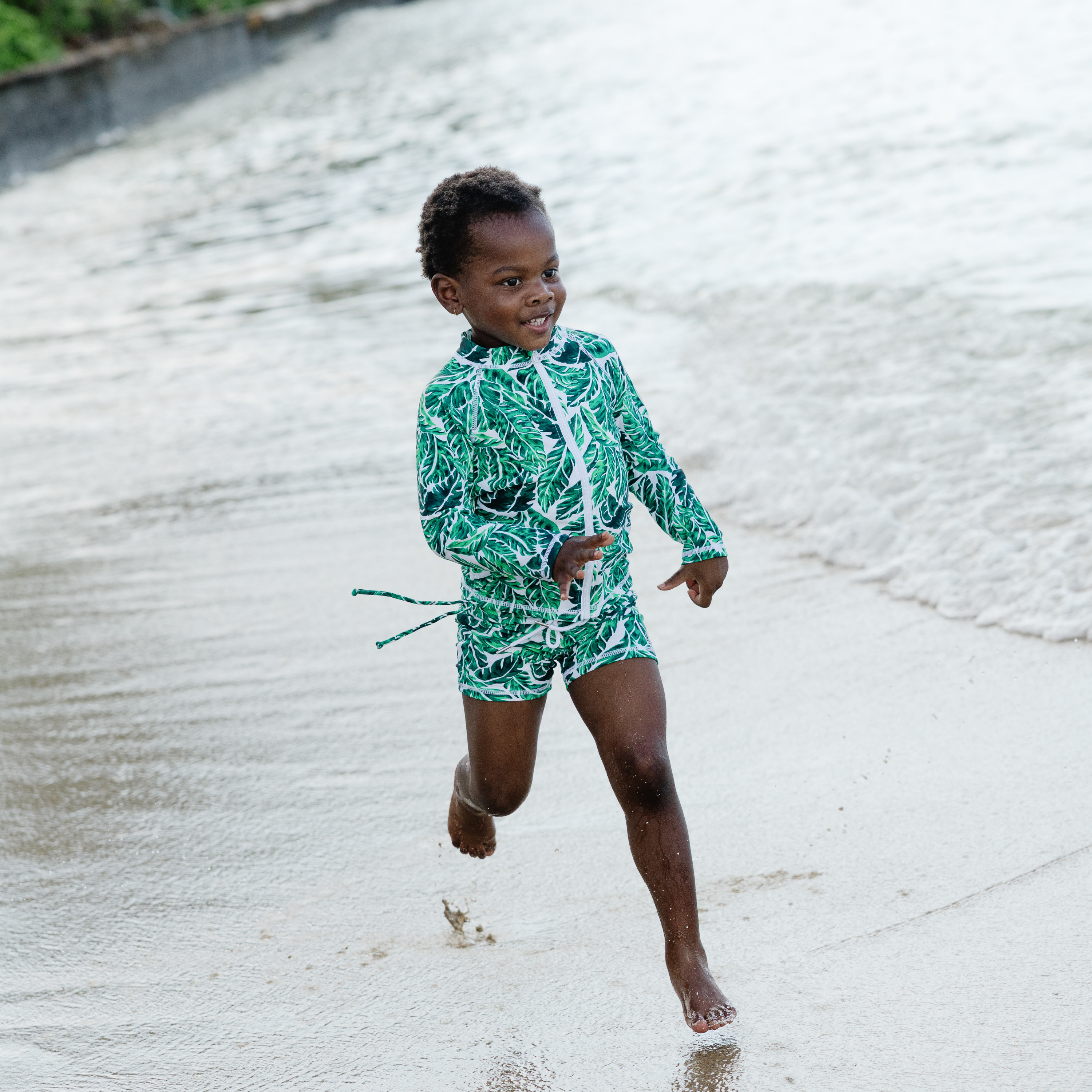 Girls Long Sleeve Rash Guard + Tankini Shorts Set (3 Piece) | "Palm Leaf"-SwimZip UPF 50+ Sun Protective Swimwear & UV Zipper Rash Guards-pos7