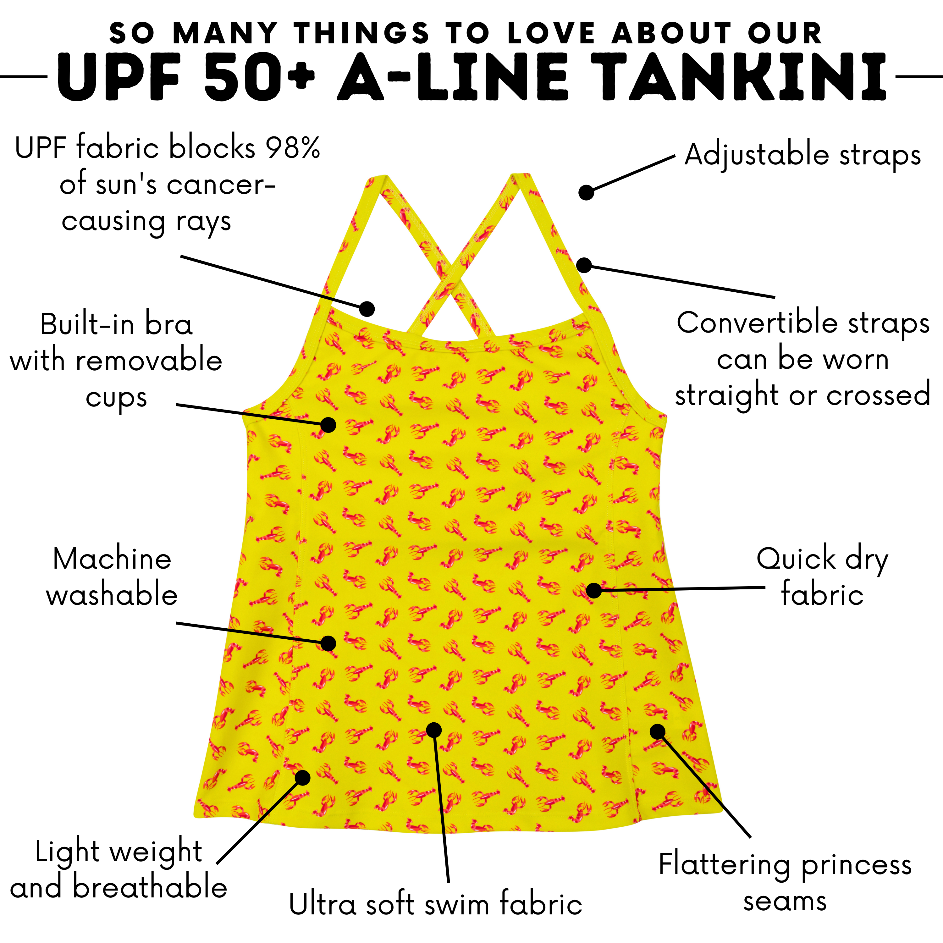 Women’s Strappy A-Line Tankini Top | “Lobster"-SwimZip UPF 50+ Sun Protective Swimwear & UV Zipper Rash Guards-pos4