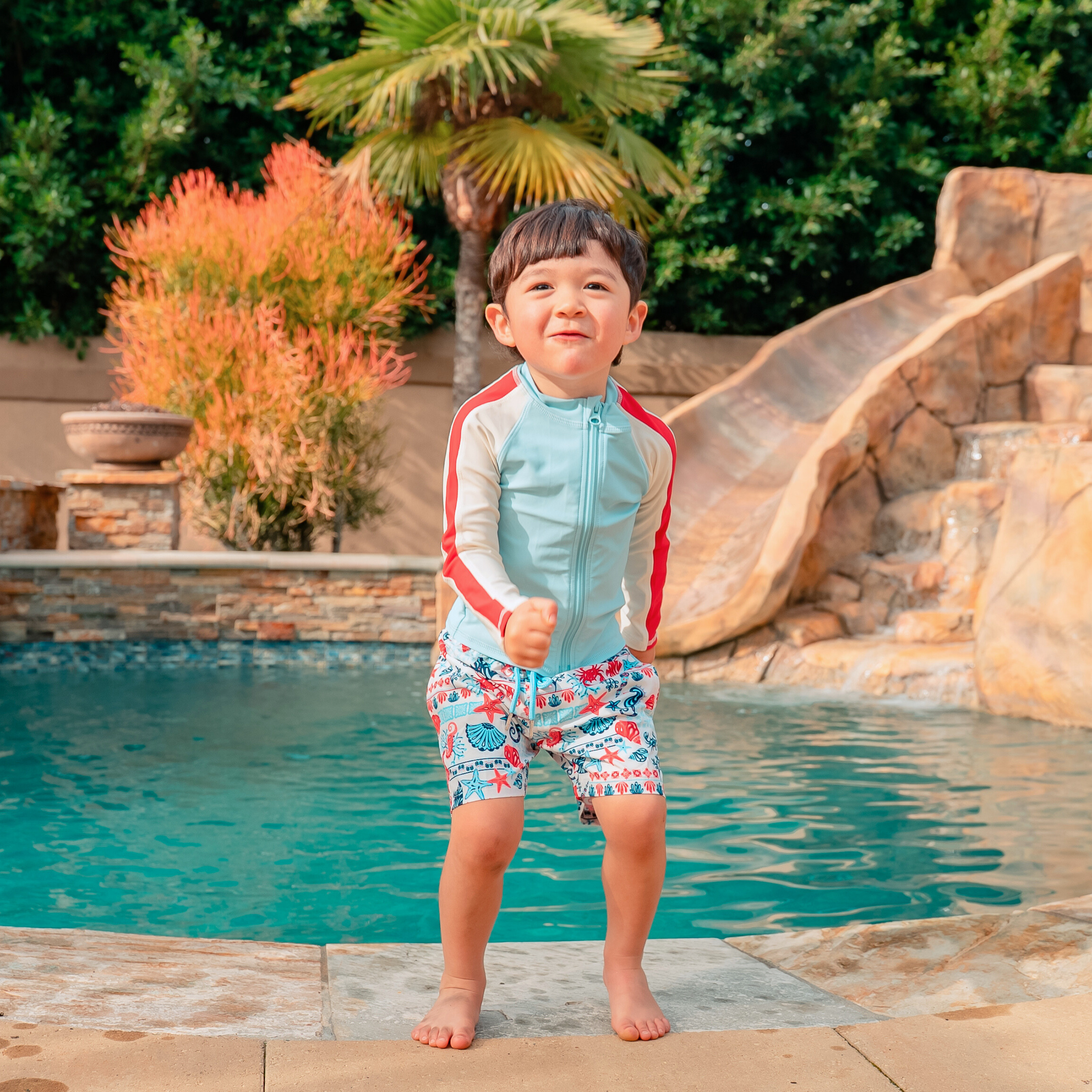 Boys Long Sleeve Zipper Rash Guard and Swim Trunk Set | "Marina"-SwimZip UPF 50+ Sun Protective Swimwear & UV Zipper Rash Guards-pos2