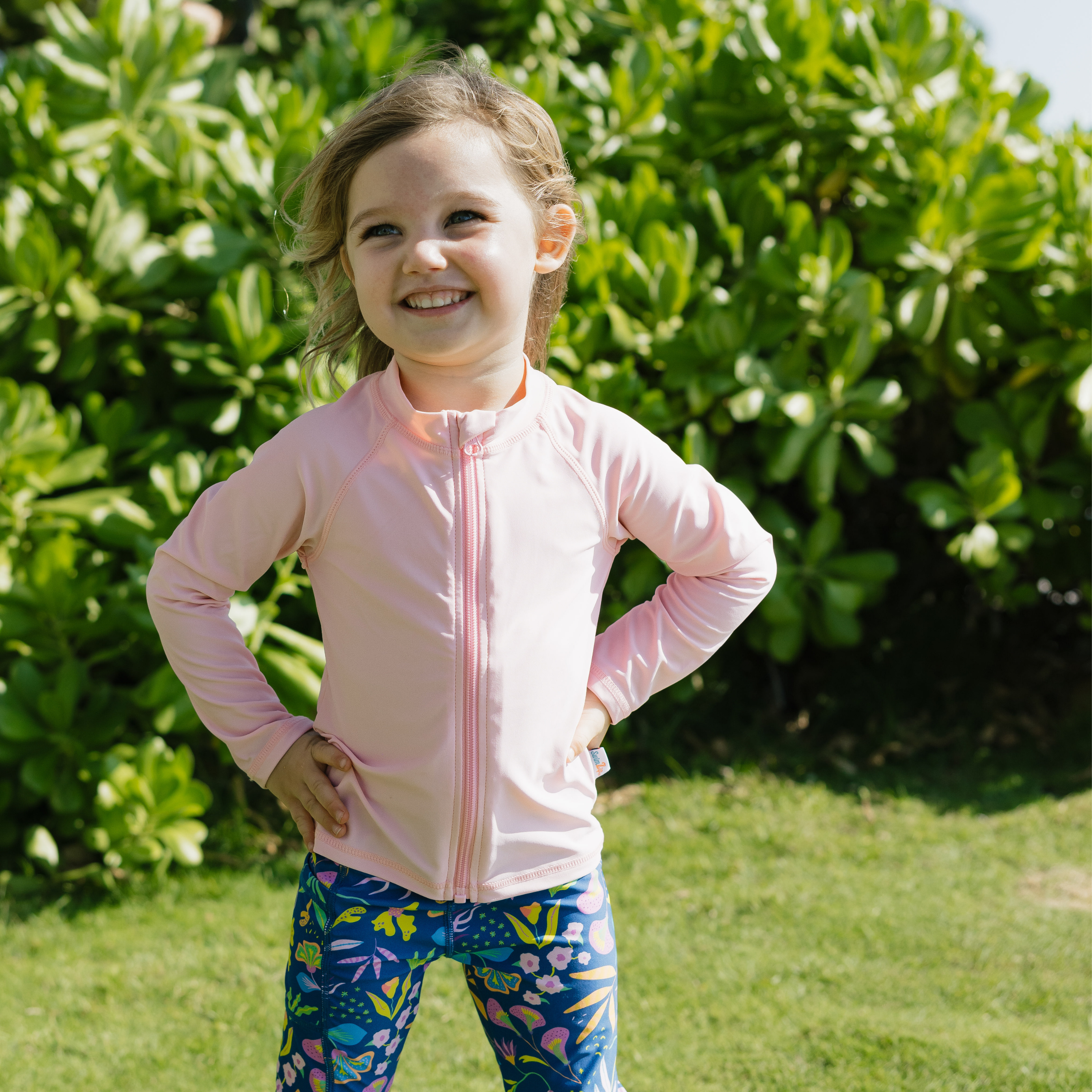 Kids UPF 50+ Long Sleeve Zipper Rash Guard Swim Shirt | "Pink"-SwimZip UPF 50+ Sun Protective Swimwear & UV Zipper Rash Guards-pos2