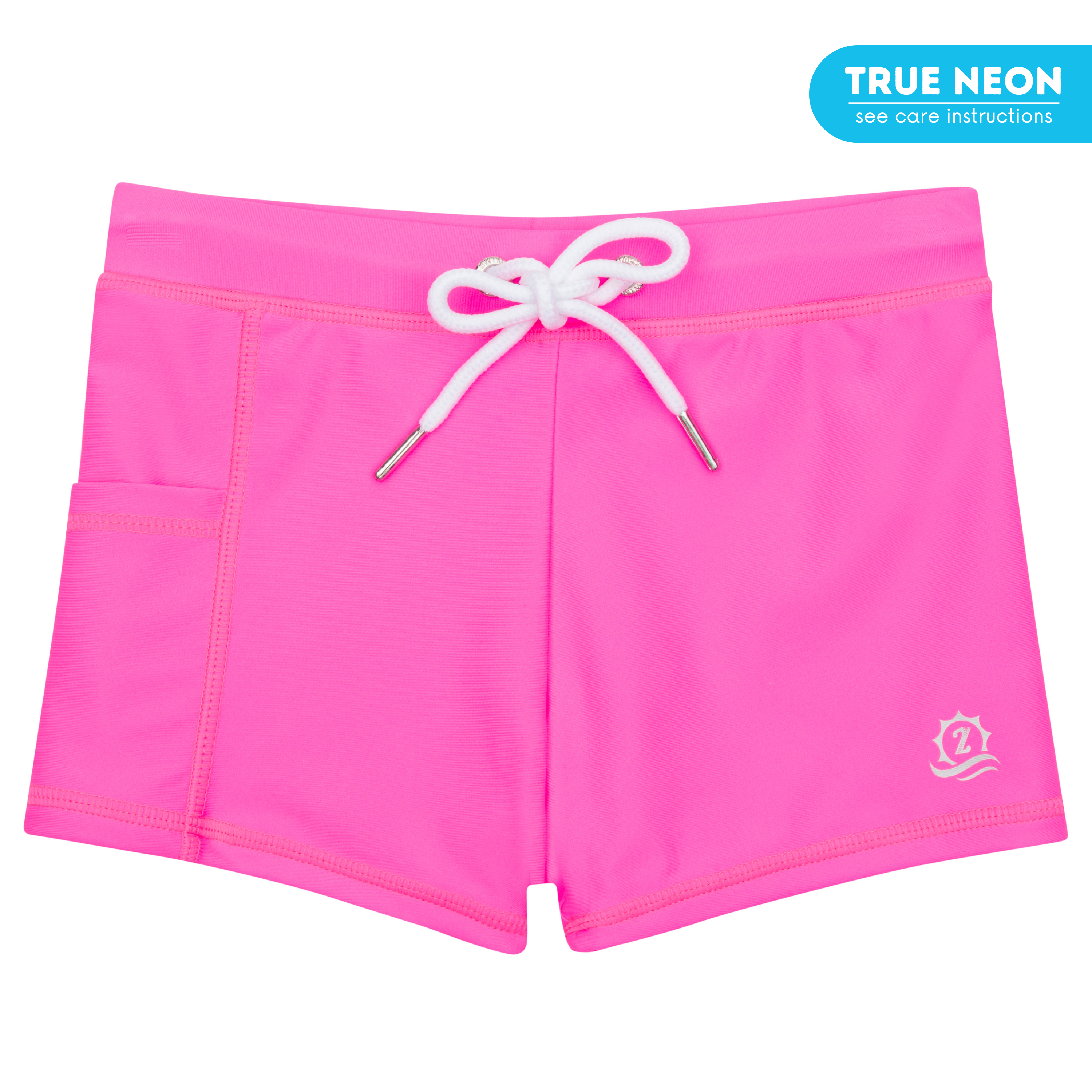 Kids Euro Swim Shorties | "Neon Pink"-6-12 Month-Neon Pink-SwimZip UPF 50+ Sun Protective Swimwear & UV Zipper Rash Guards-pos1