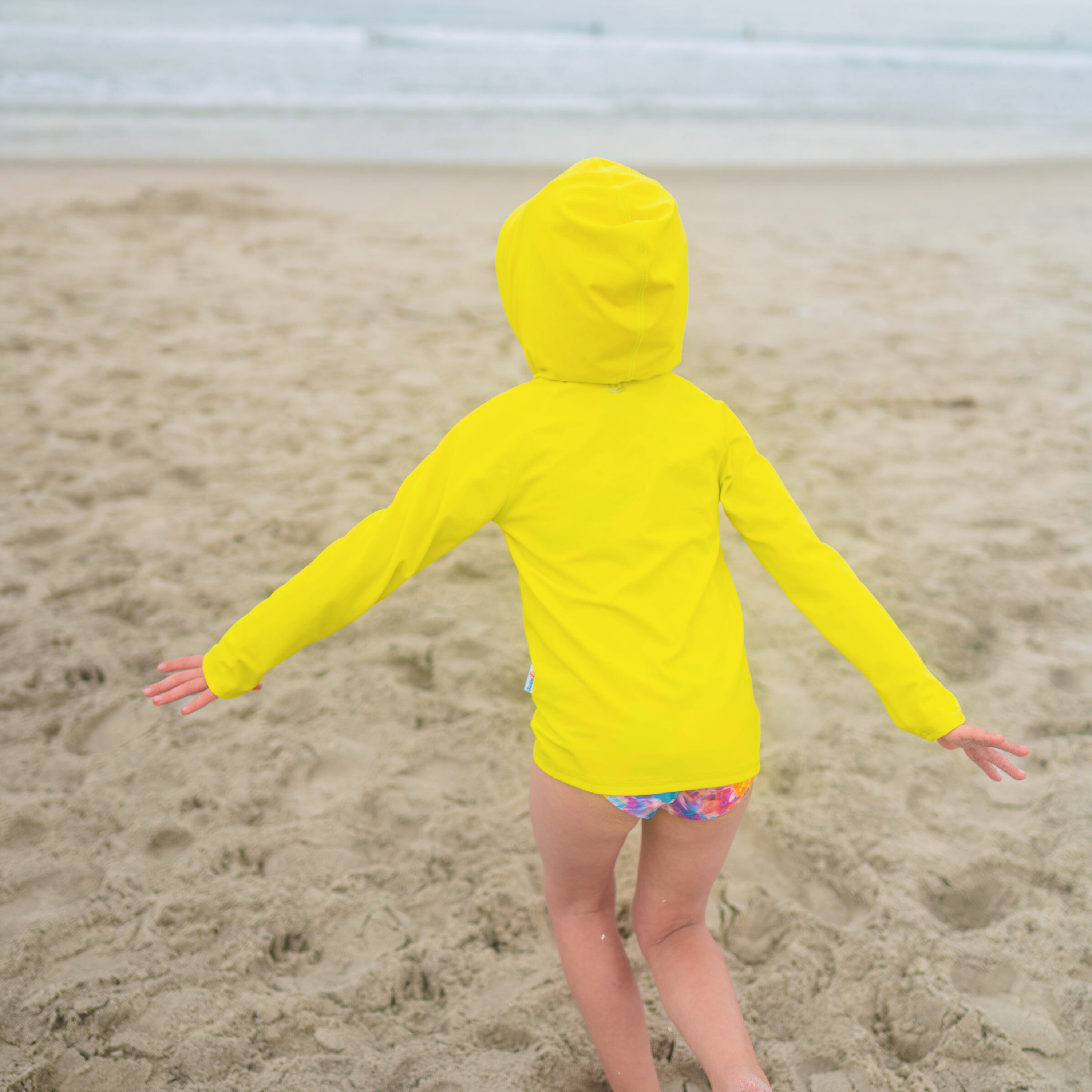 Kids Hooded Long Sleeve Zipper Rash Guard Swim Shirt | "Sulphur Yellow"-SwimZip UPF 50+ Sun Protective Swimwear & UV Zipper Rash Guards-pos11