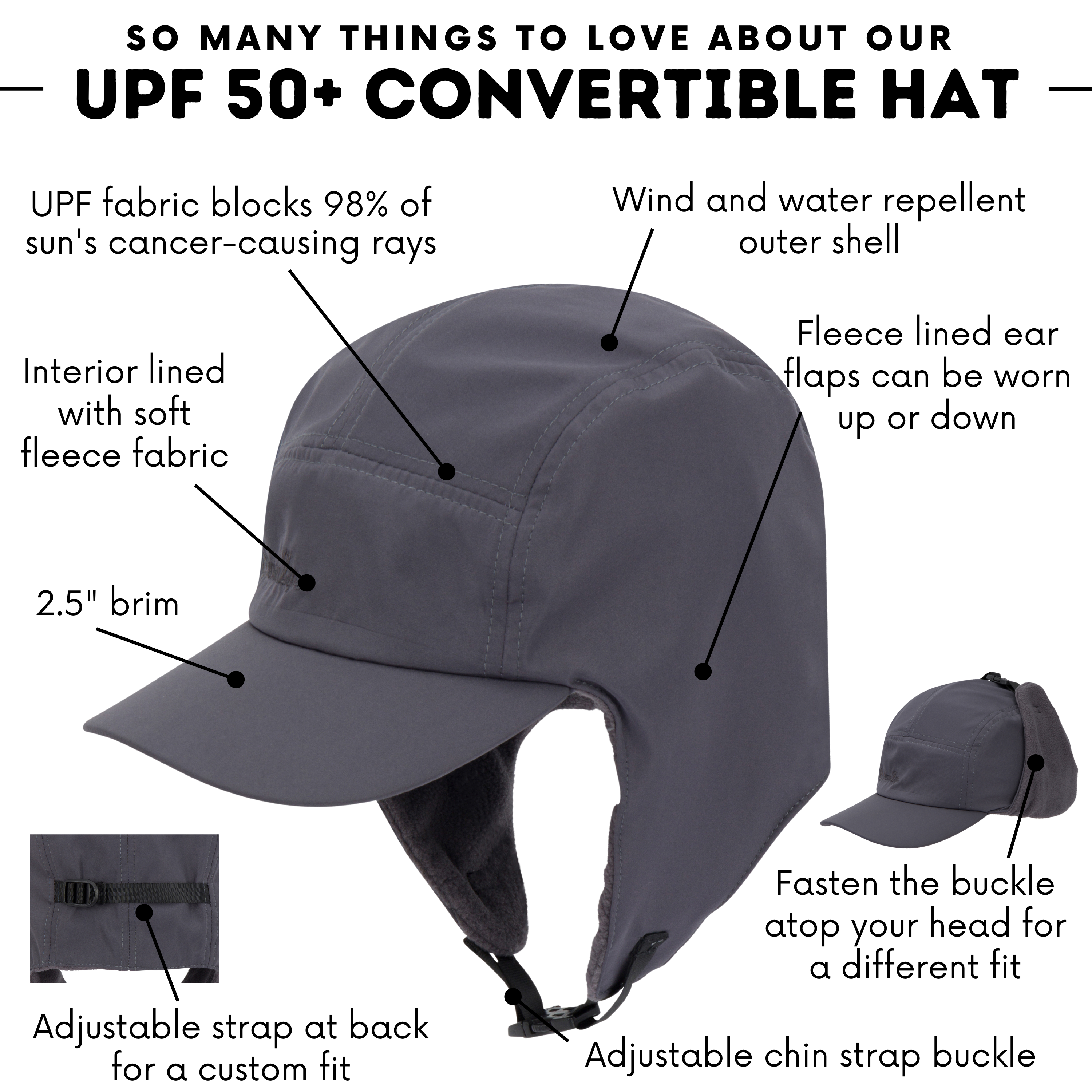 Kids Arctic Chill Winter Convertible Sun Hat - Dark Grey-SwimZip UPF 50+ Sun Protective Swimwear & UV Zipper Rash Guards-pos4