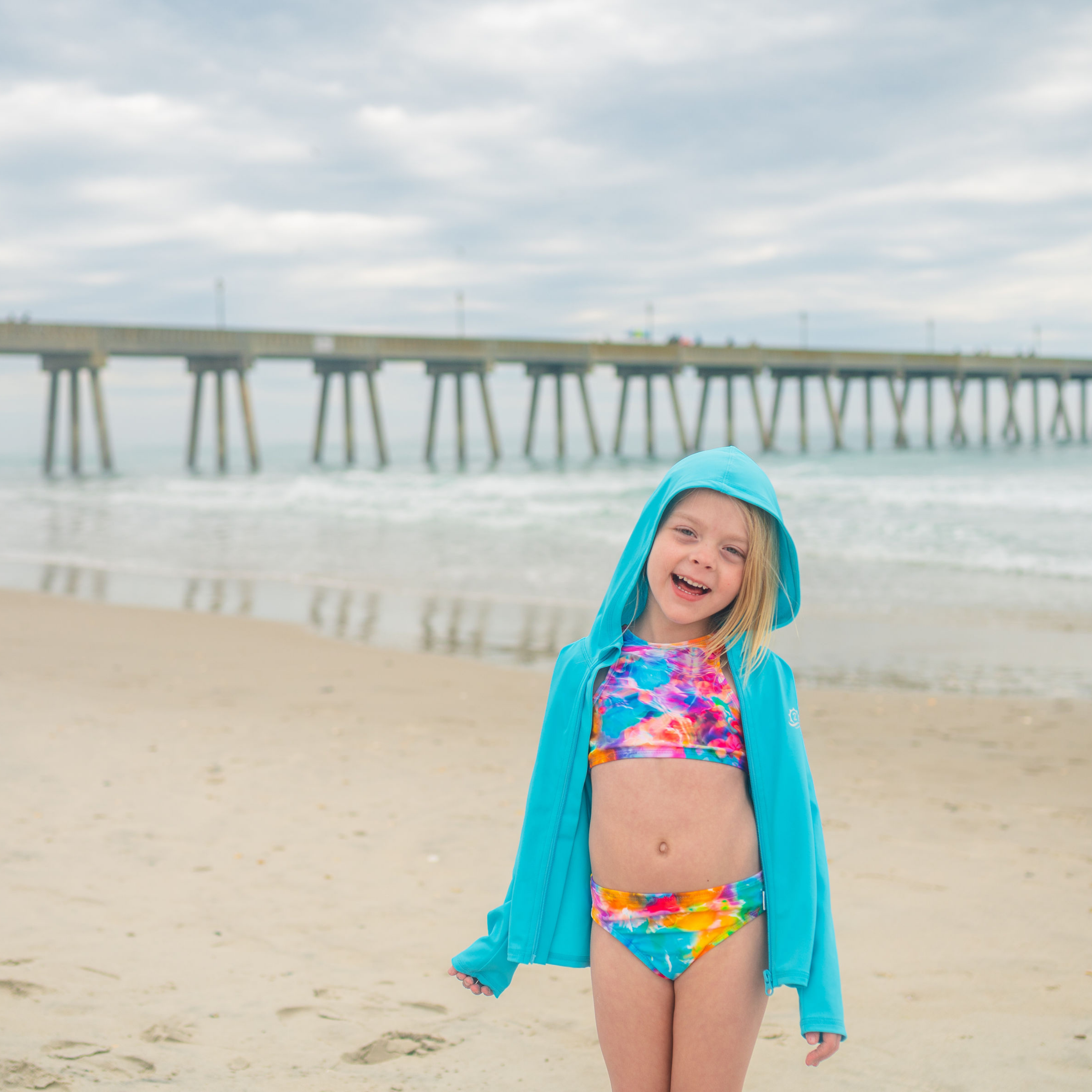 Kids Hooded Long Sleeve Zipper Rash Guard Swim Shirt | "Scuba Blue"-SwimZip UPF 50+ Sun Protective Swimwear & UV Zipper Rash Guards-pos2