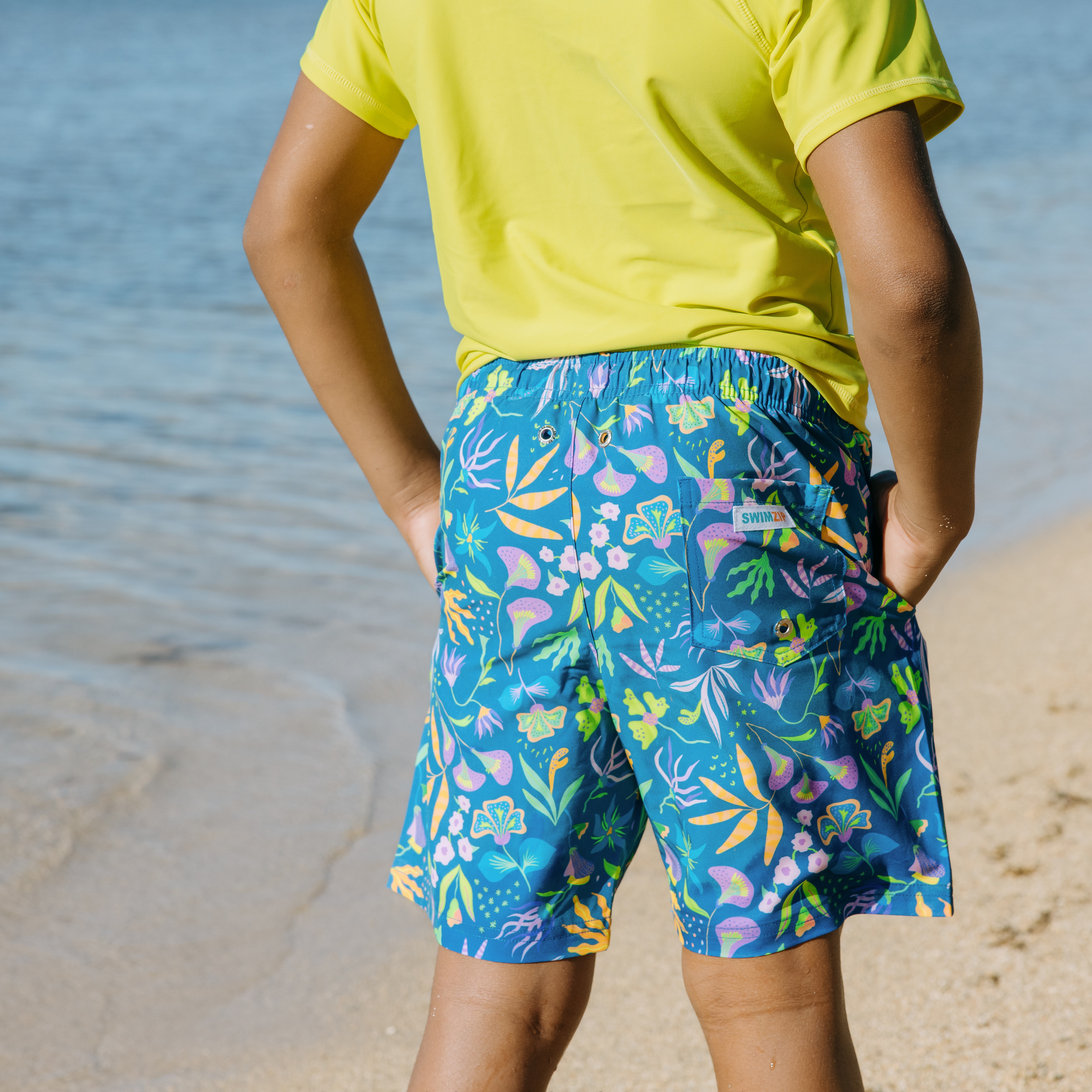 Boys Swim Trunks Boxer Brief Liner (sizes 6-14) | “Tropadelic"-SwimZip UPF 50+ Sun Protective Swimwear & UV Zipper Rash Guards-pos7