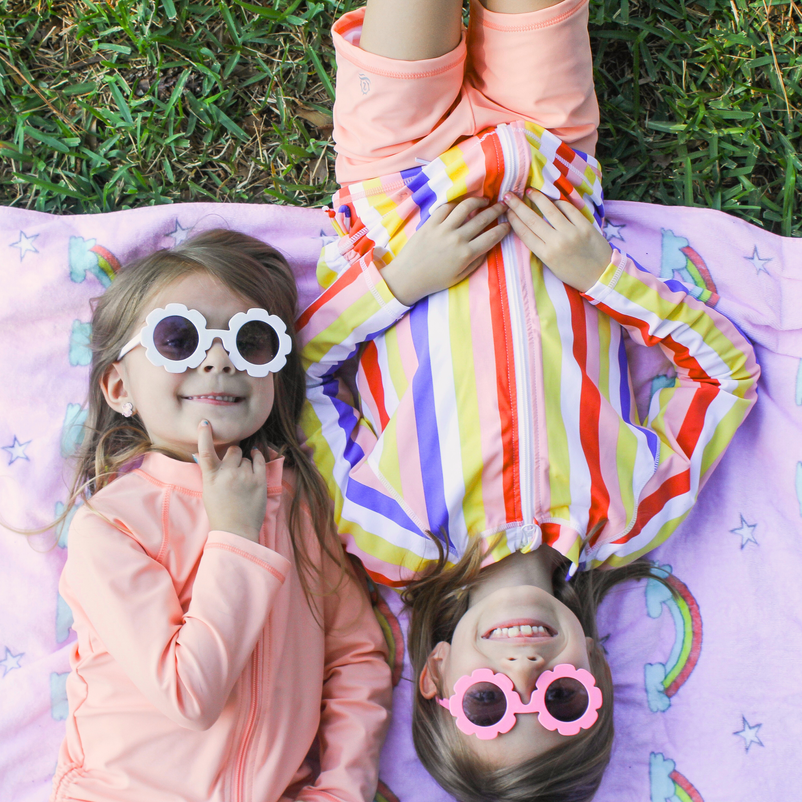 Girls Long Sleeve Rash Guard + Tankini Shorts Set (3 Piece) | "Multi Stripe"-SwimZip UPF 50+ Sun Protective Swimwear & UV Zipper Rash Guards-pos5