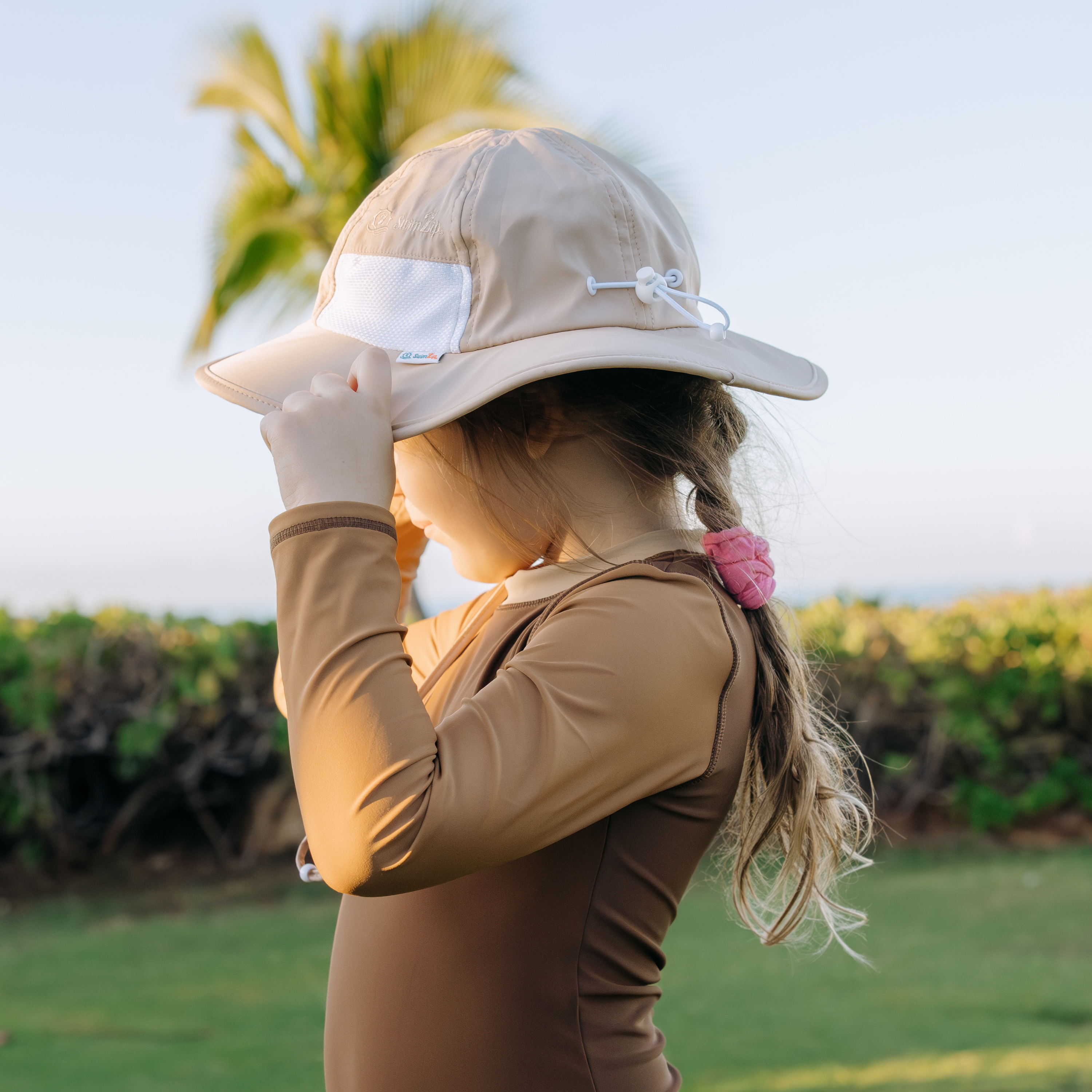 Kids Wide Brim Sun Hat "Fun Sun Day Play Hat" - Beige-SwimZip UPF 50+ Sun Protective Swimwear & UV Zipper Rash Guards-pos7