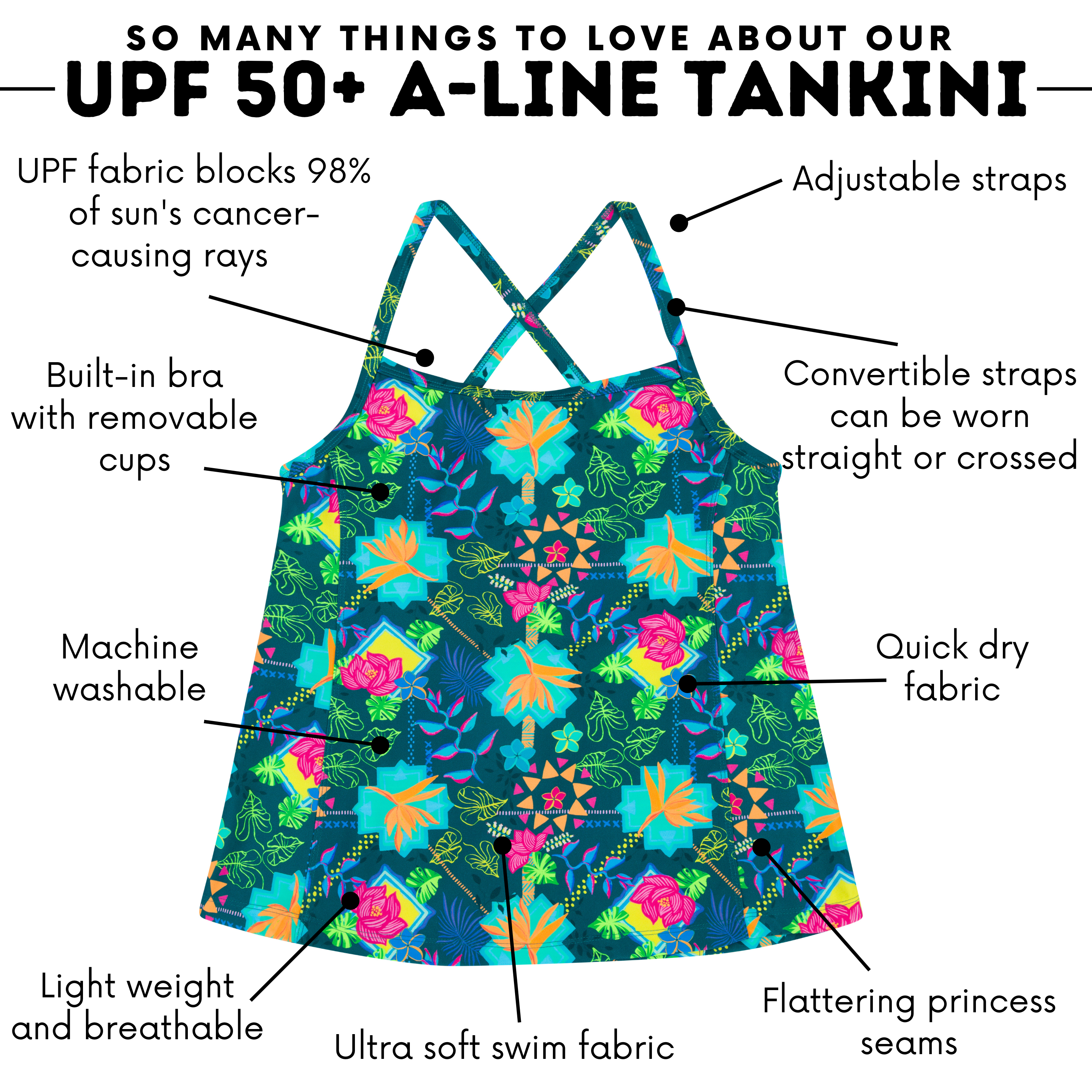 Women’s Strappy A-Line Tankini Top | “Summer Max"-SwimZip UPF 50+ Sun Protective Swimwear & UV Zipper Rash Guards-pos4